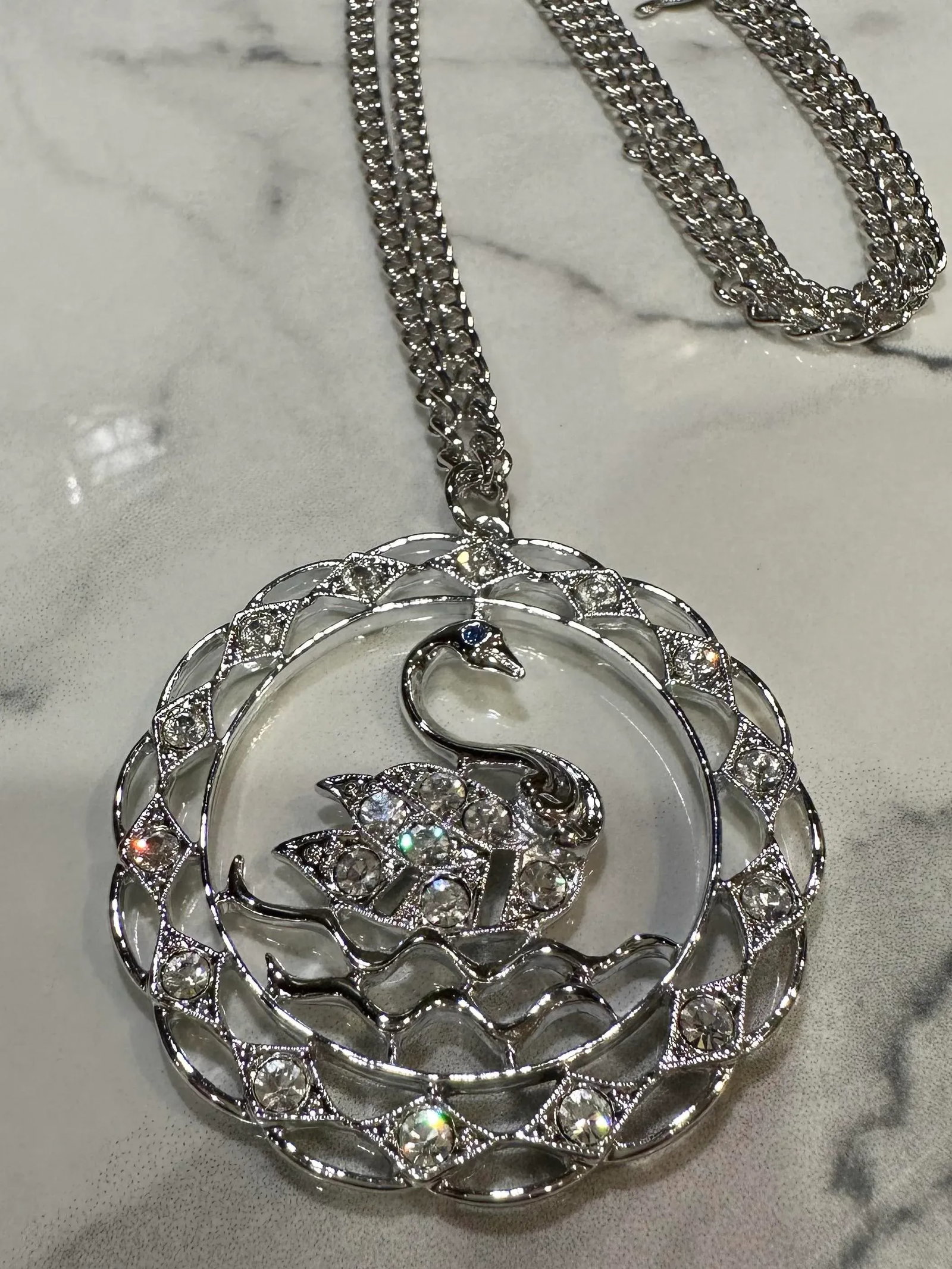 1970 Vintage Swan Rhinestone Pendant Necklace Swan Lake Sarah Coventry Costume Jewelry - 10