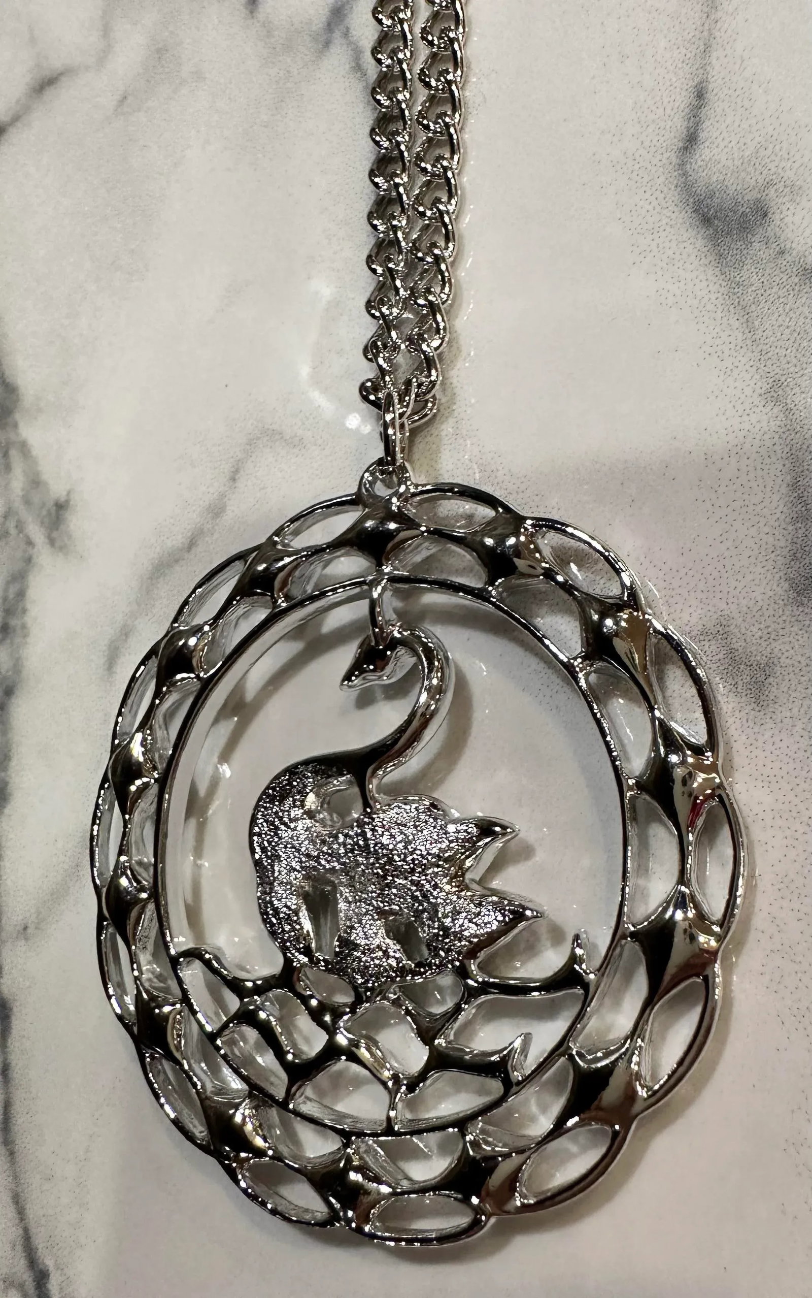 1970 Vintage Swan Rhinestone Pendant Necklace Swan Lake Sarah Coventry Costume Jewelry - 11