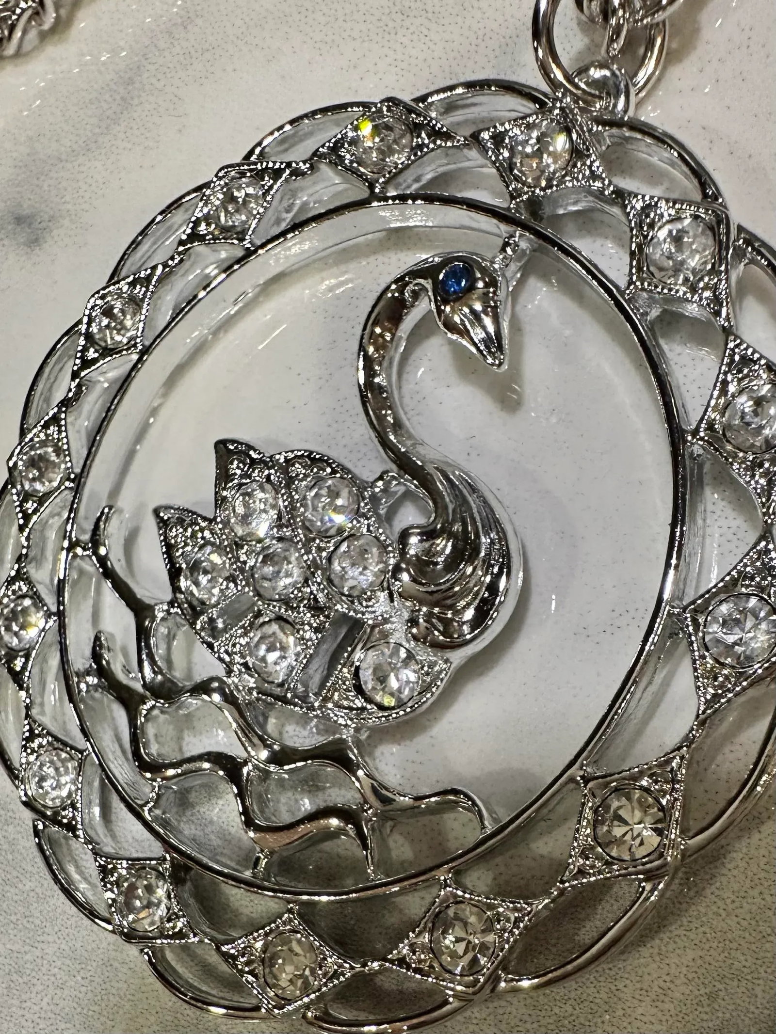 1970 Vintage Swan Rhinestone Pendant Necklace Swan Lake Sarah Coventry Costume Jewelry - 2