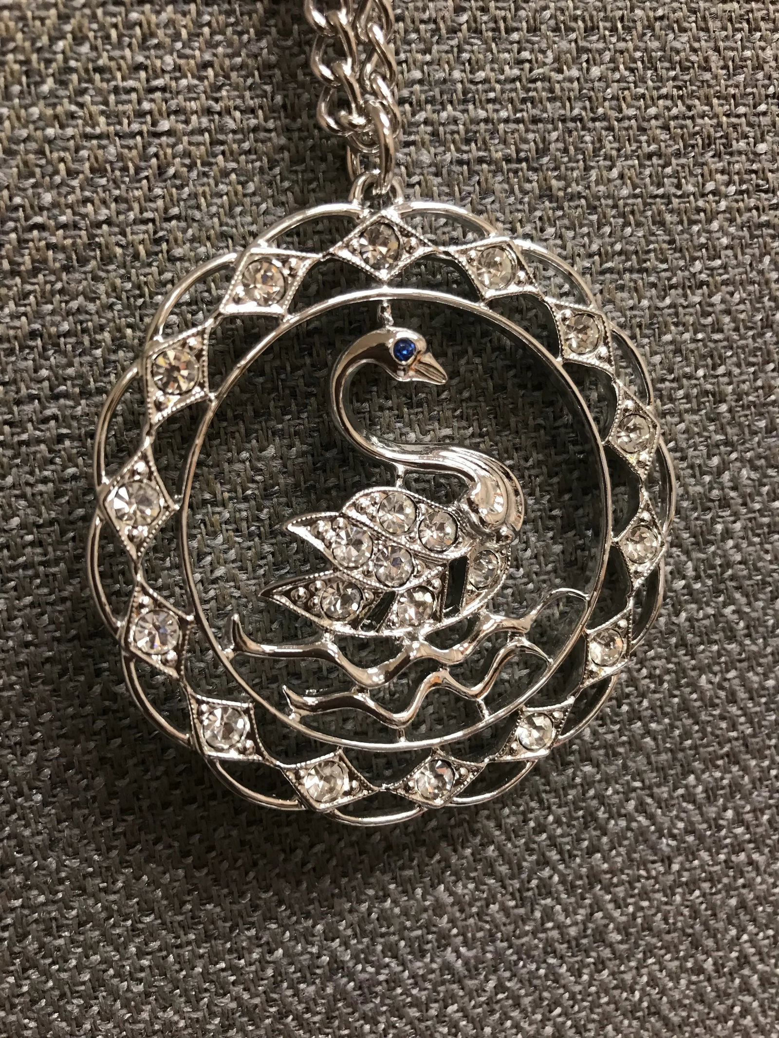 1970 Vintage Swan Rhinestone Pendant Necklace Swan Lake Sarah Coventry Costume Jewelry - 5