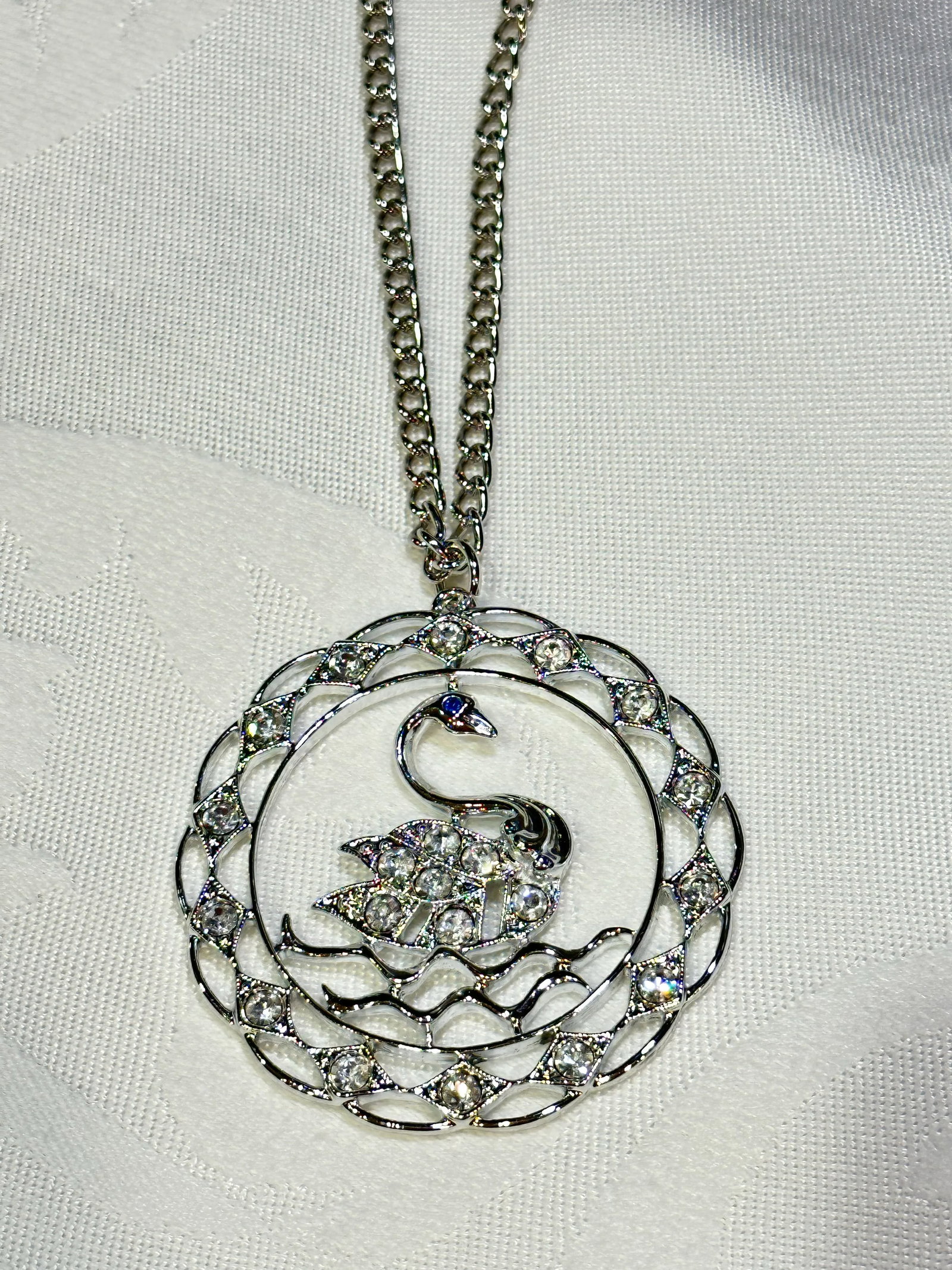 1970 Vintage Swan Rhinestone Pendant Necklace Swan Lake Sarah Coventry Costume Jewelry - 8