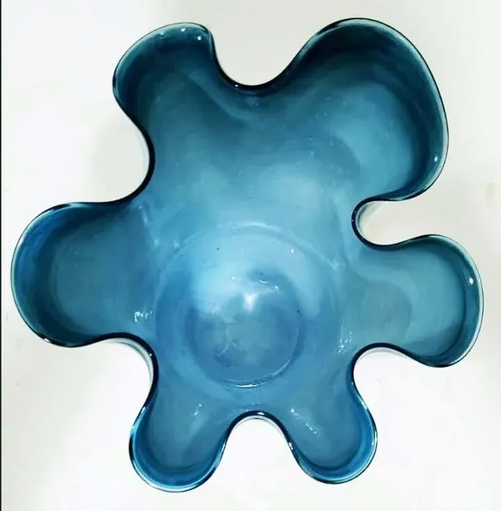 Large Contemporary Ruffled Blue Art Glass Vase - 3