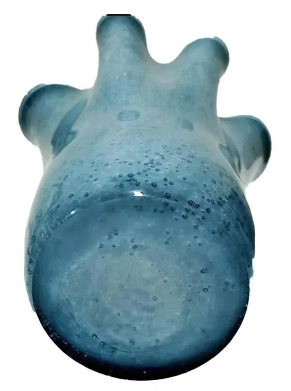 Large Contemporary Ruffled Blue Art Glass Vase - 4