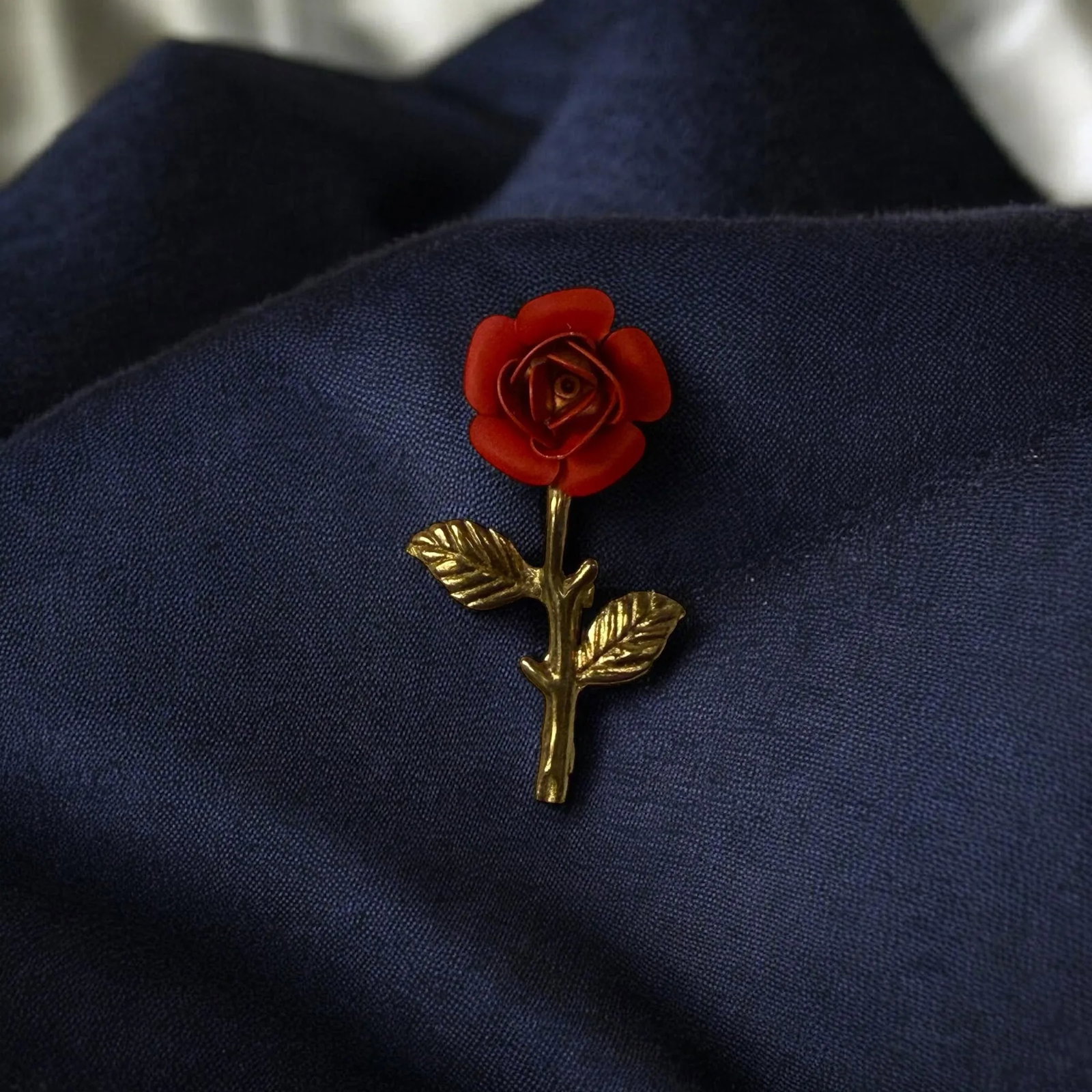 Antique Red Rose Enamel Gold Tone Pin - 2