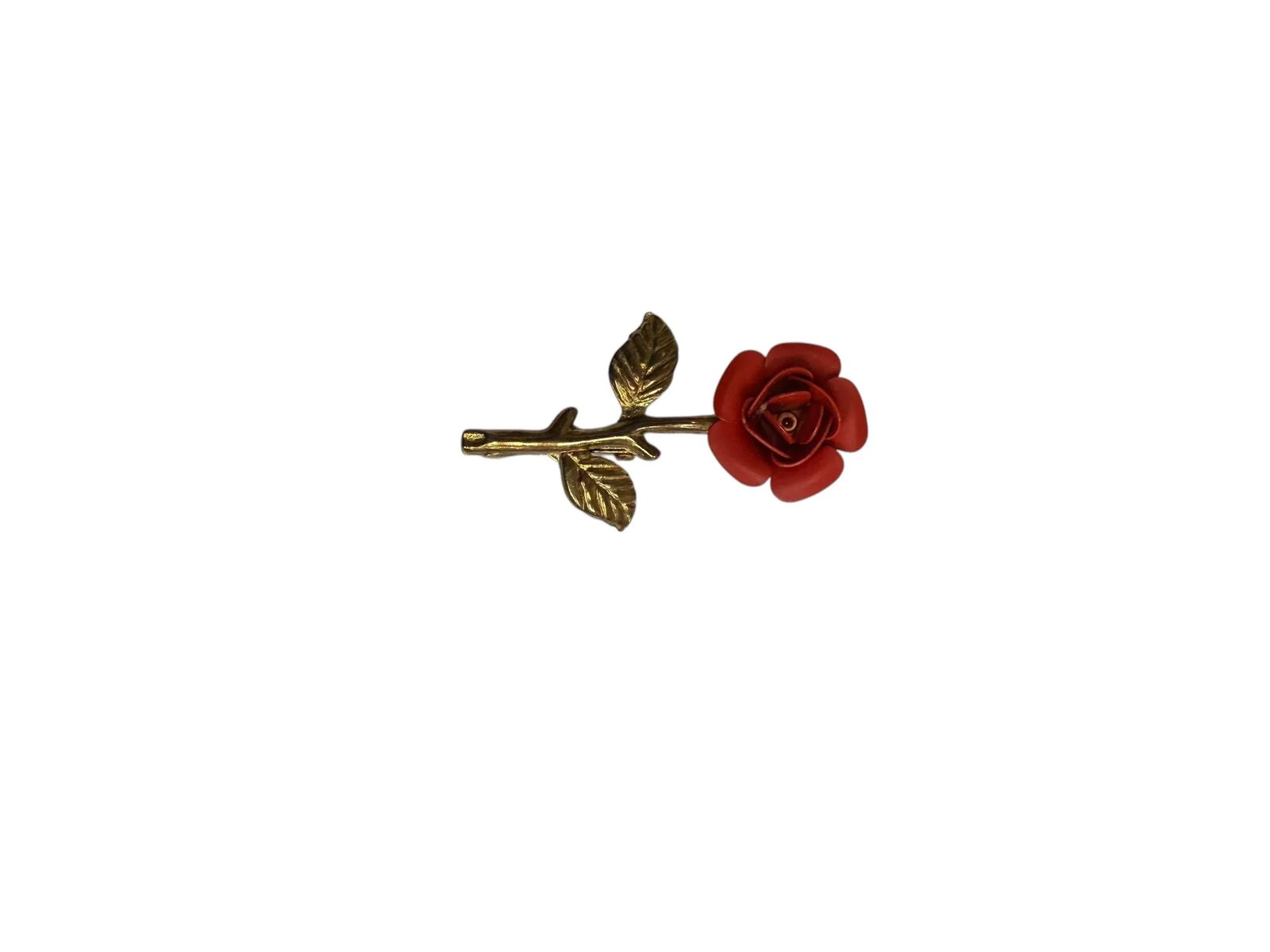 Antique Red Rose Enamel Gold Tone Pin - 4