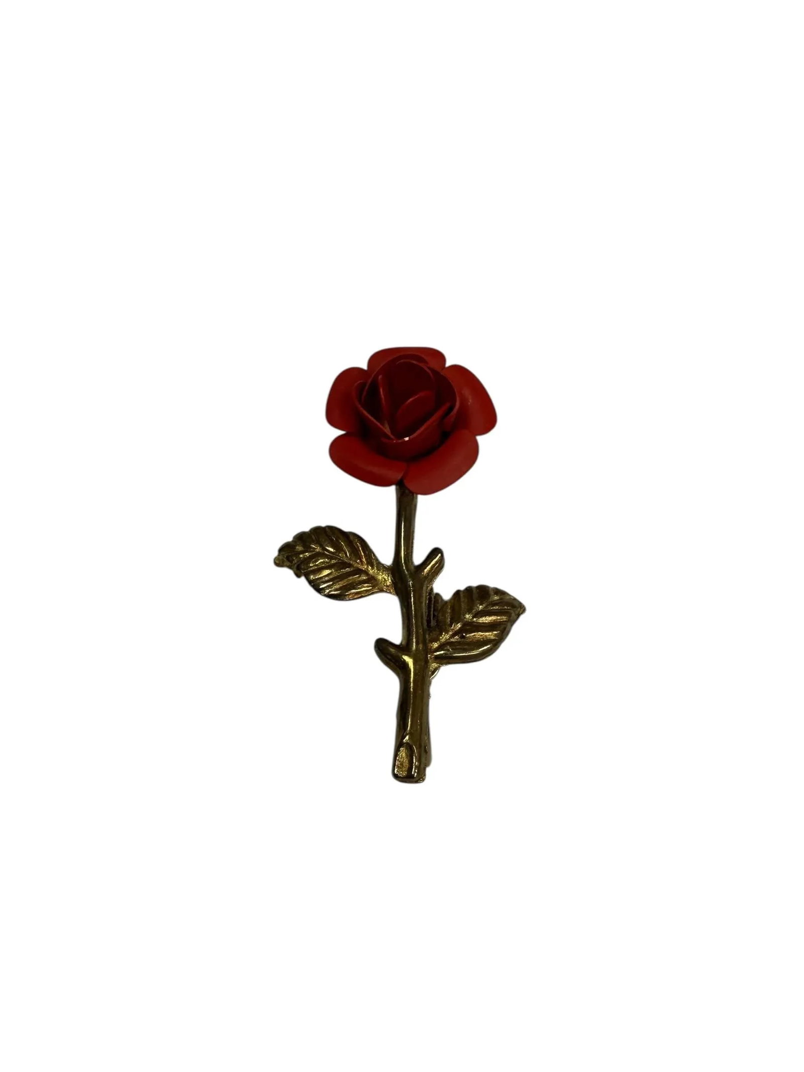 Antique Red Rose Enamel Gold Tone Pin - 5