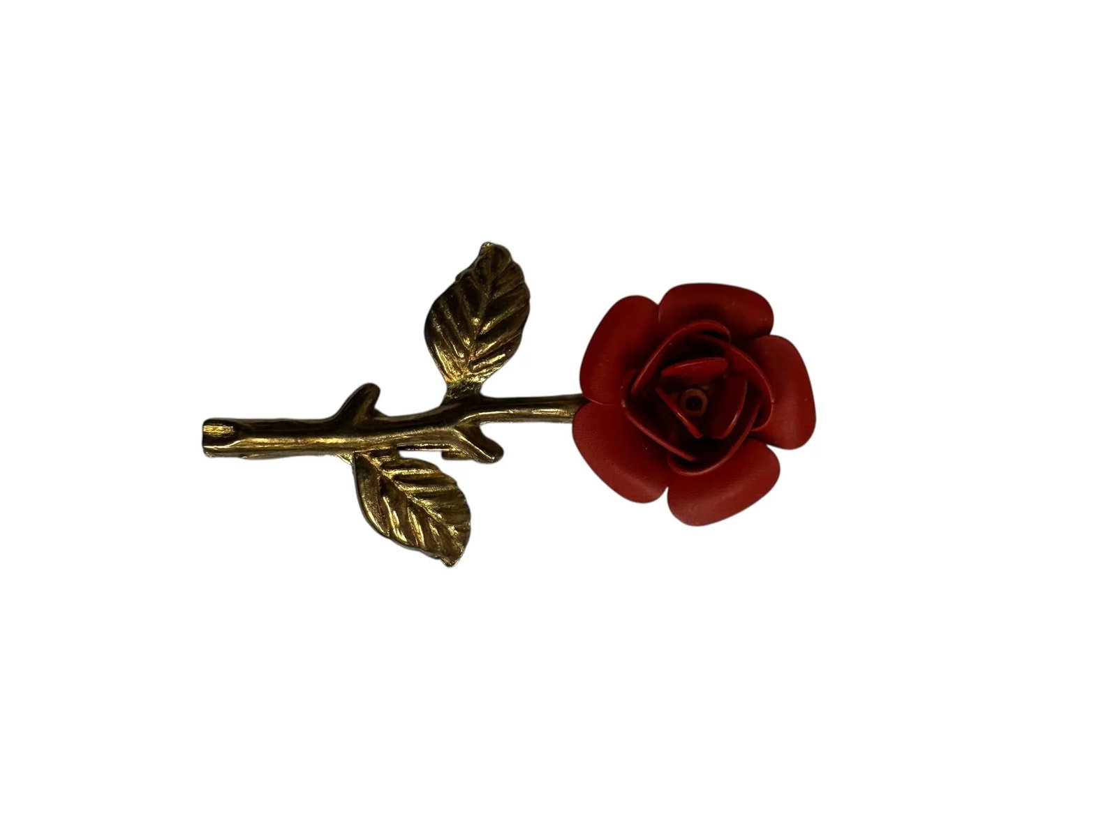 Antique Red Rose Enamel Gold Tone Pin - 6