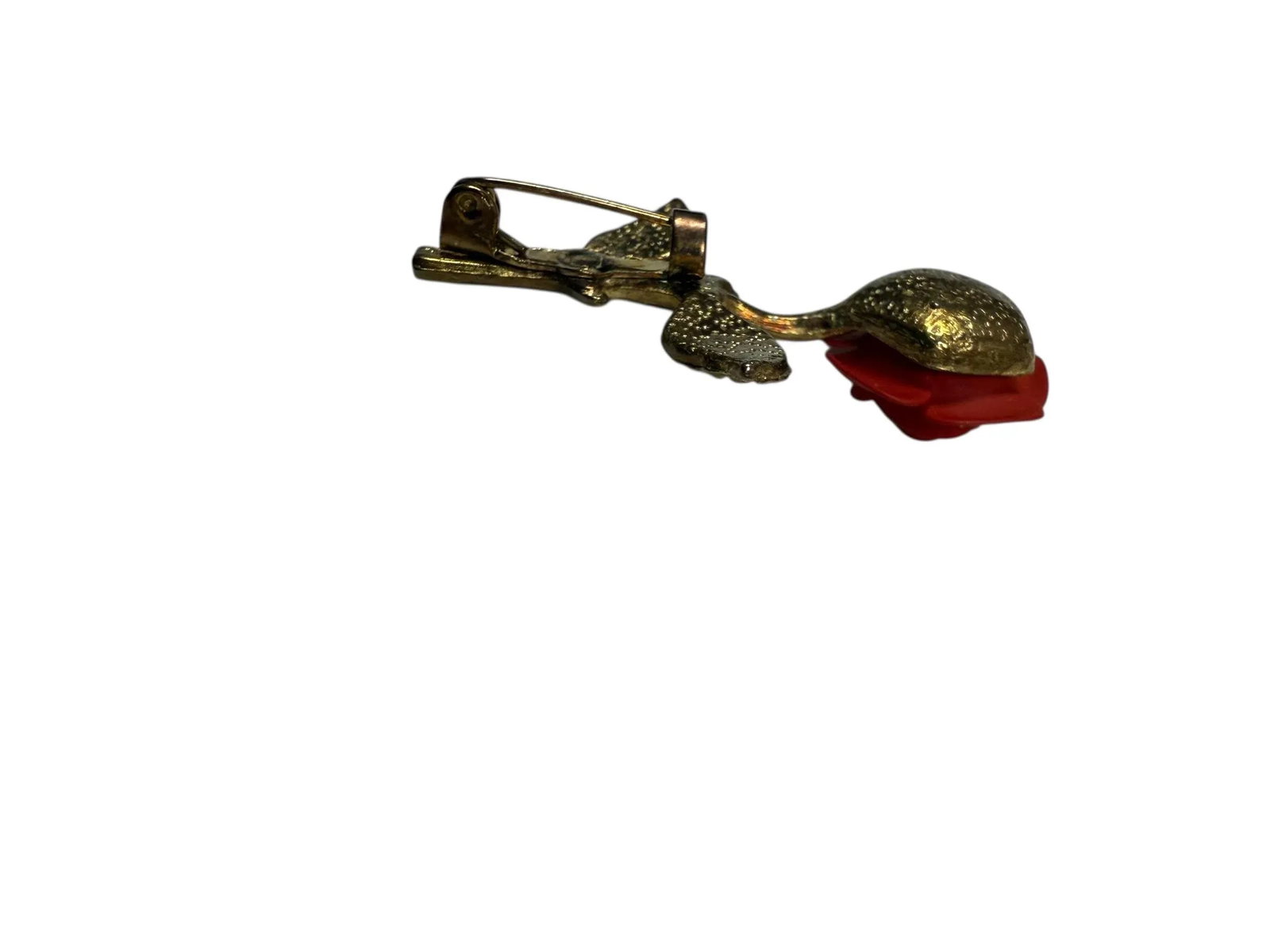 Antique Red Rose Enamel Gold Tone Pin - 8