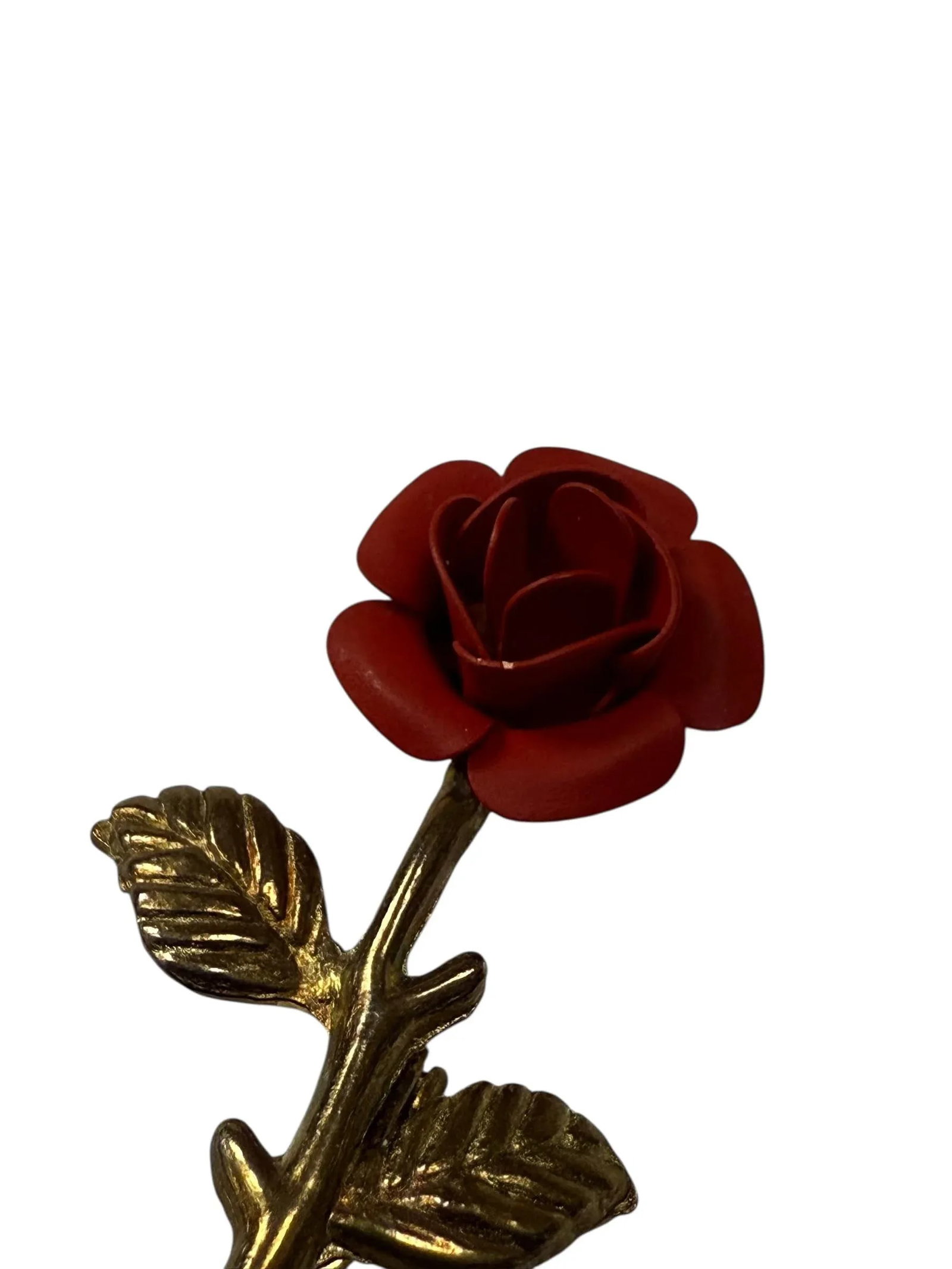 Antique Red Rose Enamel Gold Tone Pin - 9