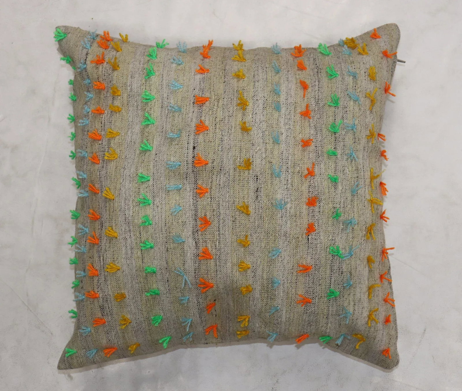 Kilim Pillow With Colorful Pops of Wool - 3
