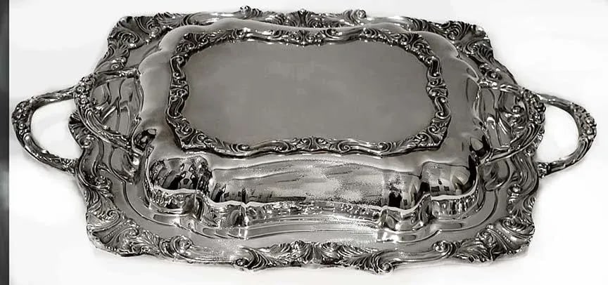 1920s Rococo Silverplate Handled Covered Serving Dish - 2pcs - 3