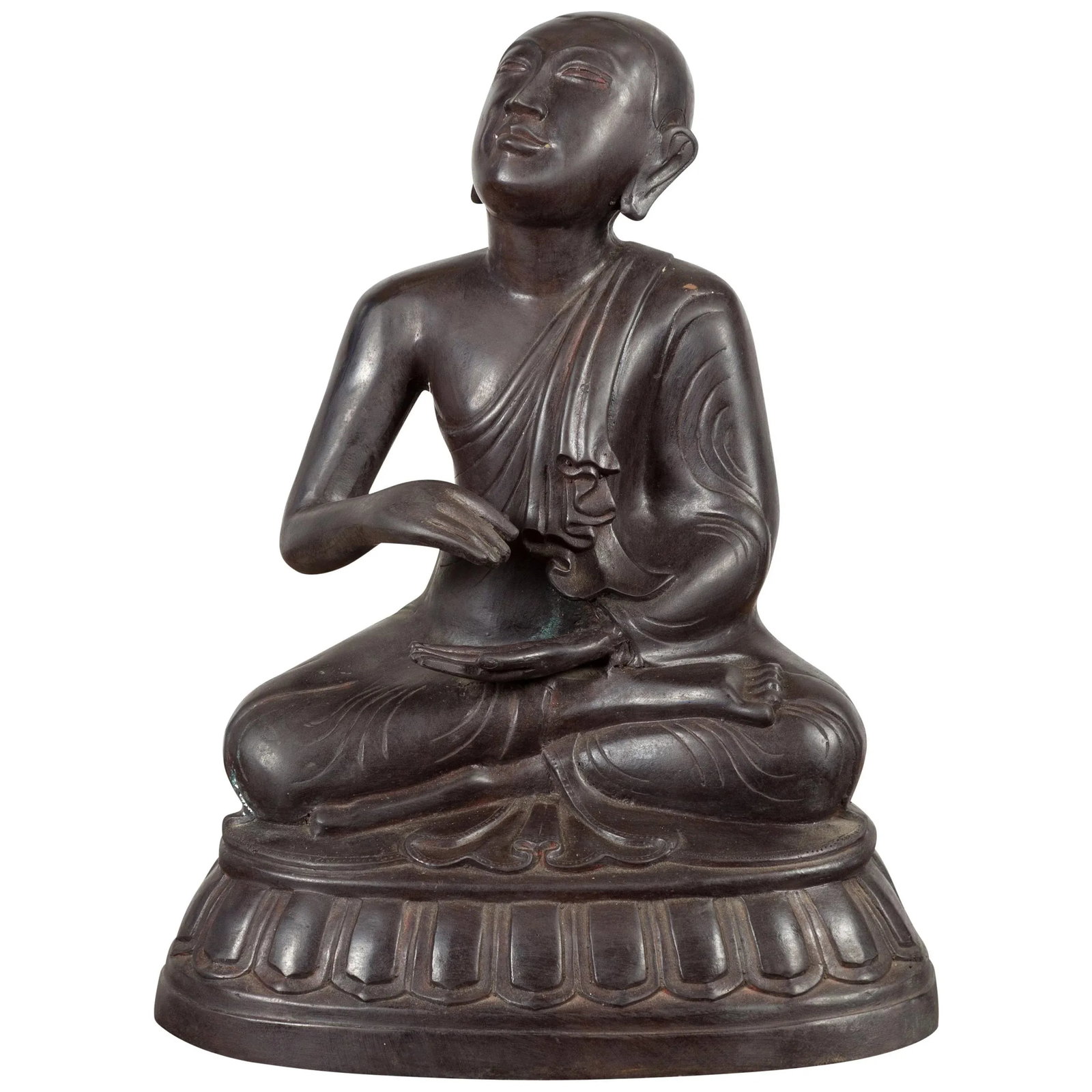 Mid 20th Century Vintage Bronze Lost Wax Sculpture Depicting a Praying Monk Sitting on a Base - 13
