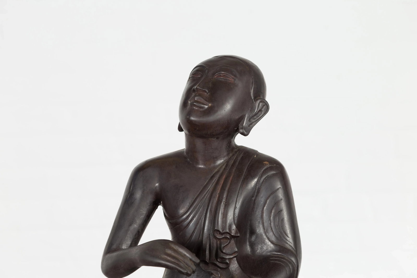 Mid 20th Century Vintage Bronze Lost Wax Sculpture Depicting a Praying Monk Sitting on a Base - 9