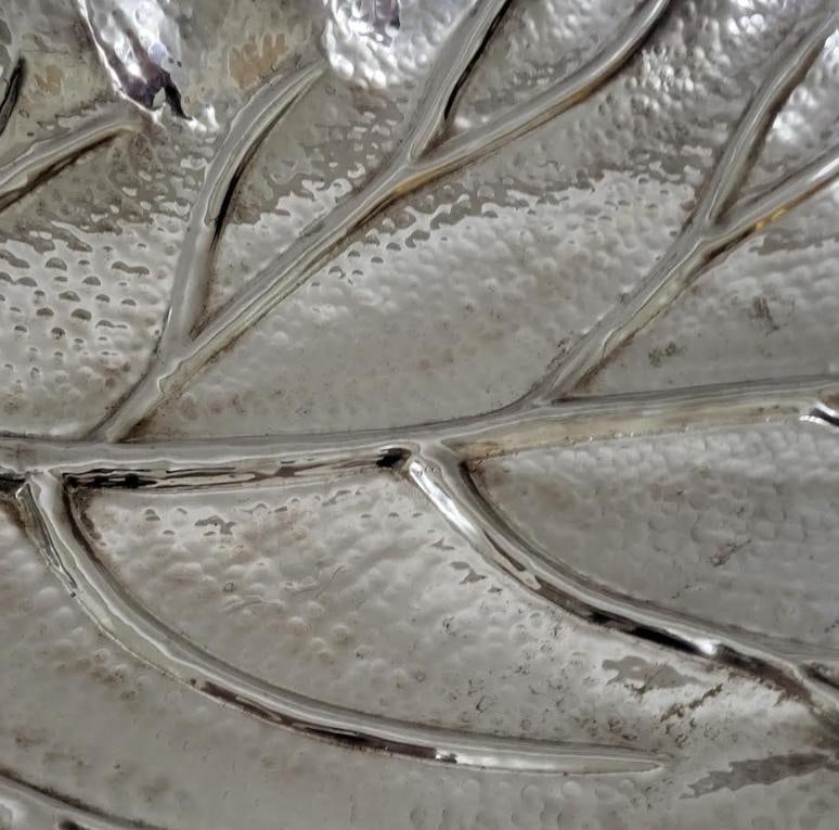 Large Hammered Silverplate Leaf Footed Serving Tray - 3