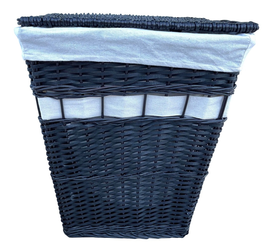 Black Woven Wicker Laundry Hamper with Lining (1 of 9)