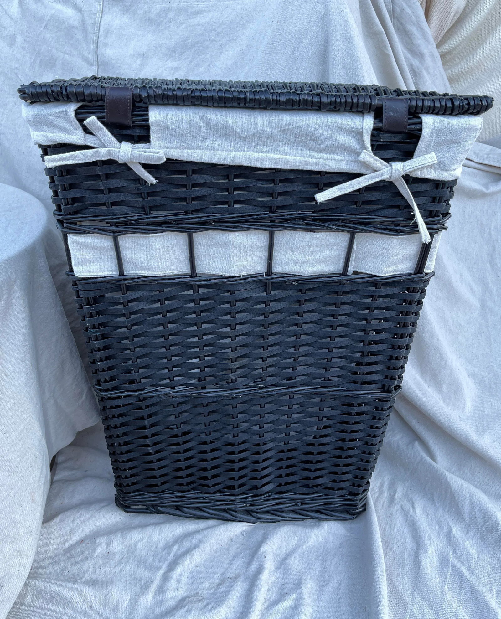 Black Woven Wicker Laundry Hamper with Lining - 2