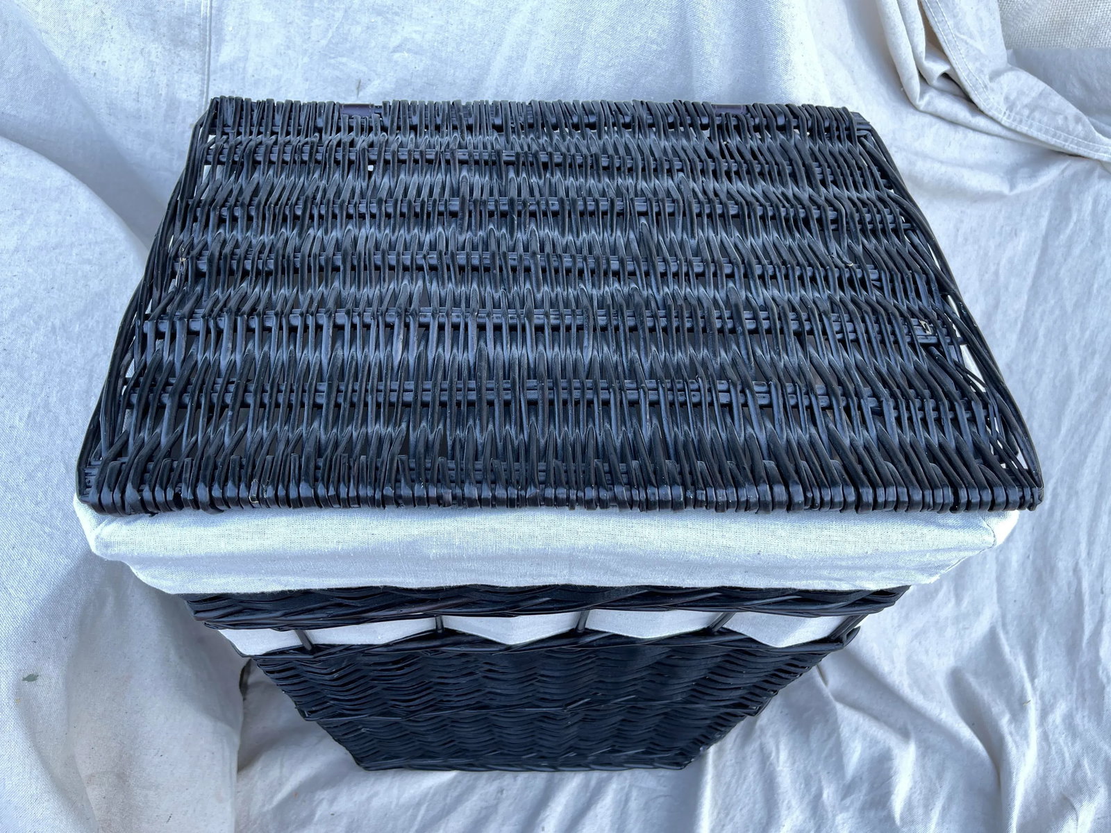 Black Woven Wicker Laundry Hamper with Lining - 3