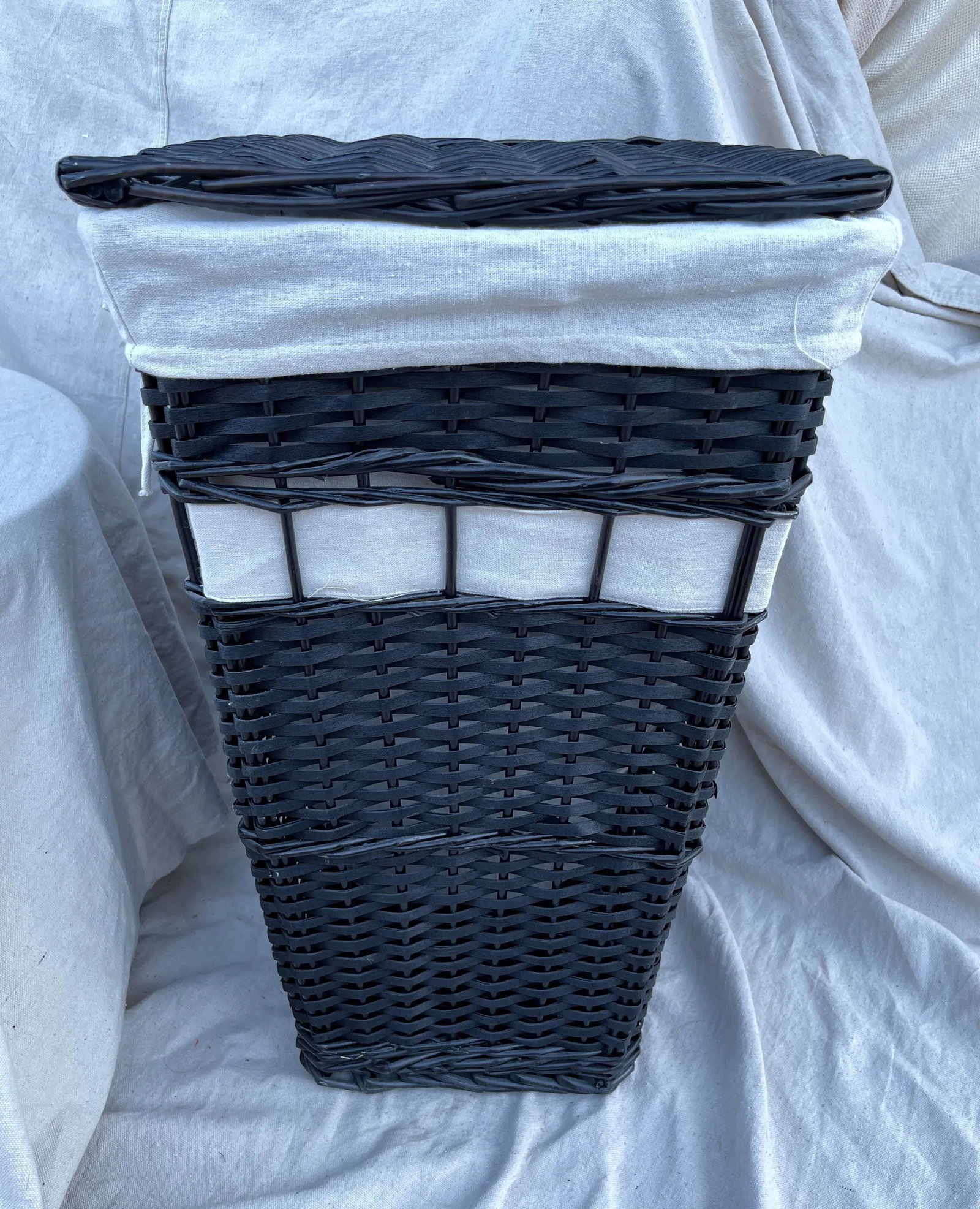 Black Woven Wicker Laundry Hamper with Lining - 5