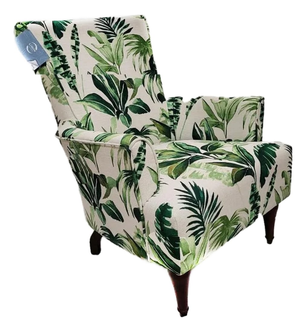 Linon Botanical Botanical Leaf Print Upholstered Chair - New With Tags: The Junnell Arm Chair by Linon has an eye catching design and style. Upholstered in a polyester botanical leaf print fabric with dark walnut finished legs, the chair stands out. Perfect for living
