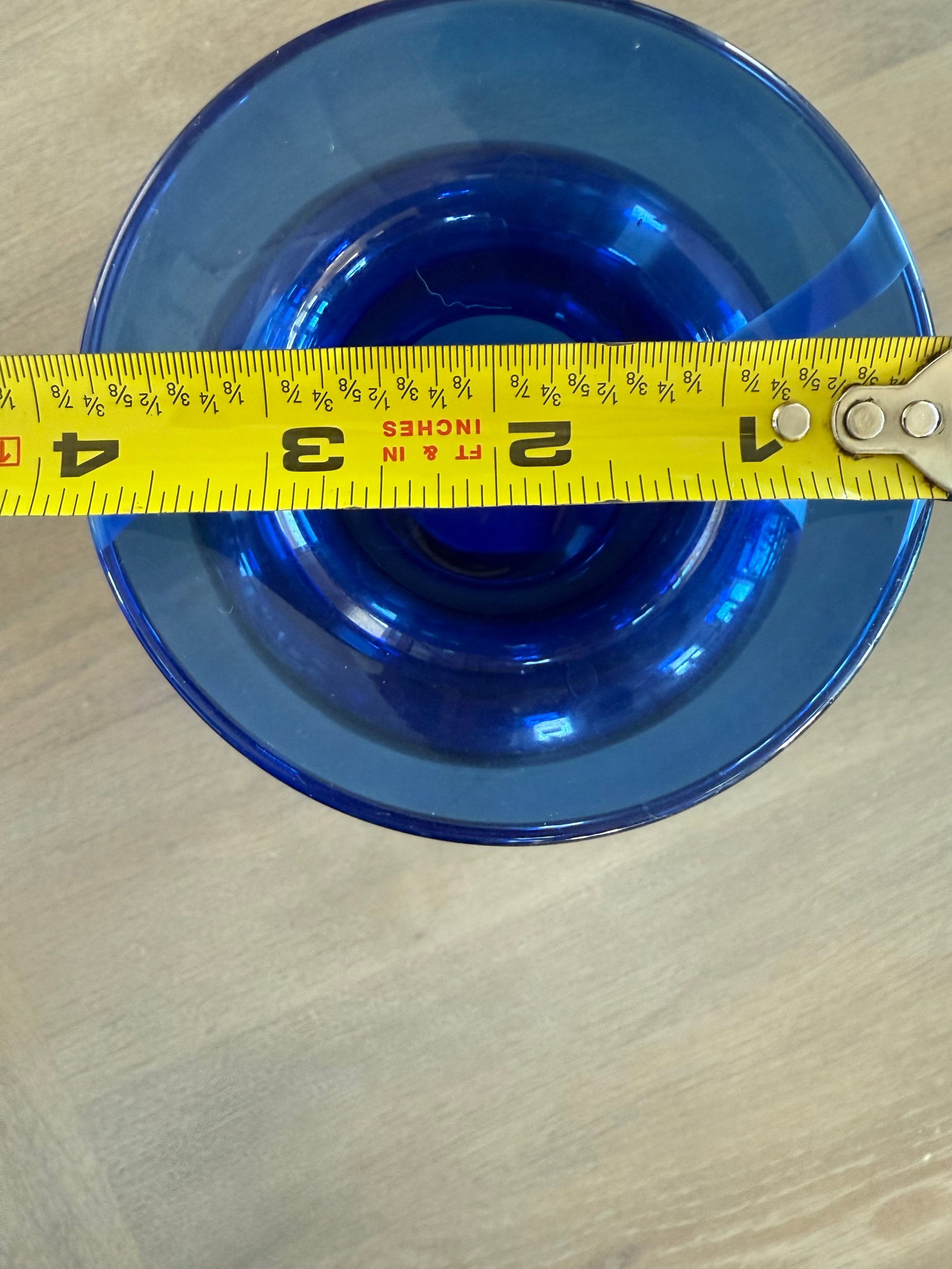 Cobalt Blue Art Glass Vase With White Ribbon of Glass - 7