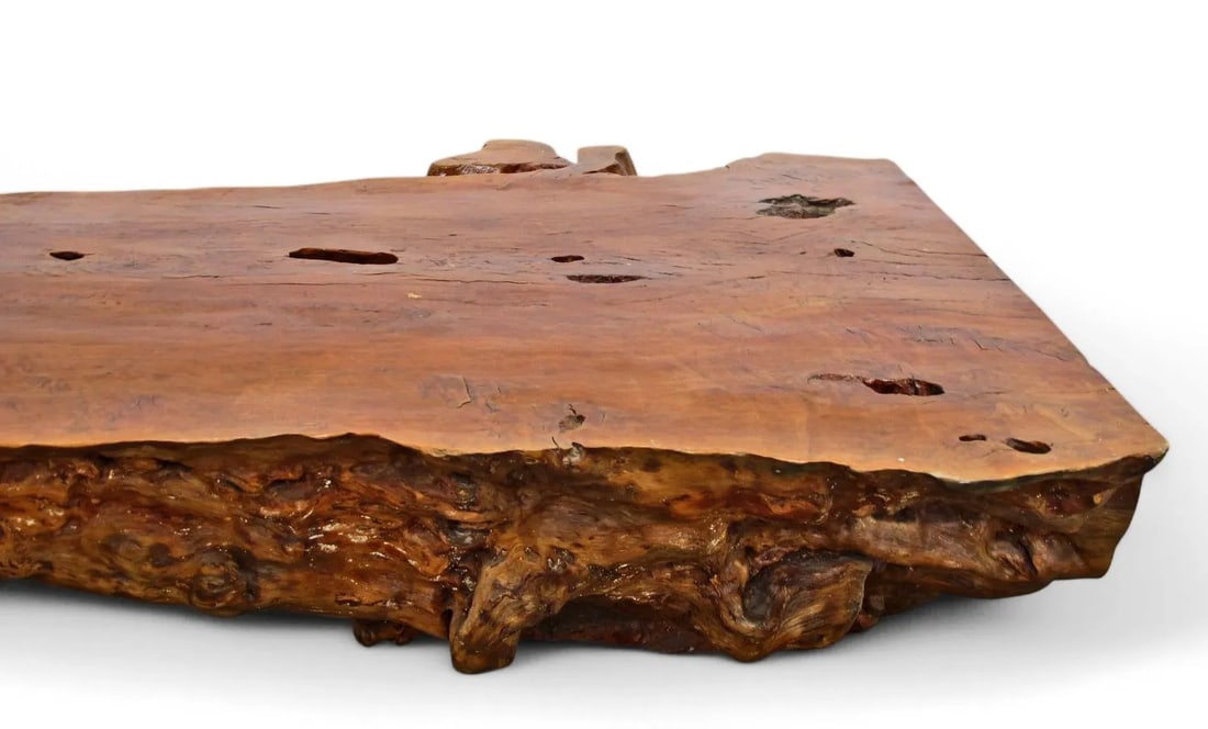 Organic Modern One Slab Lychee Burl Coffee Table - 12