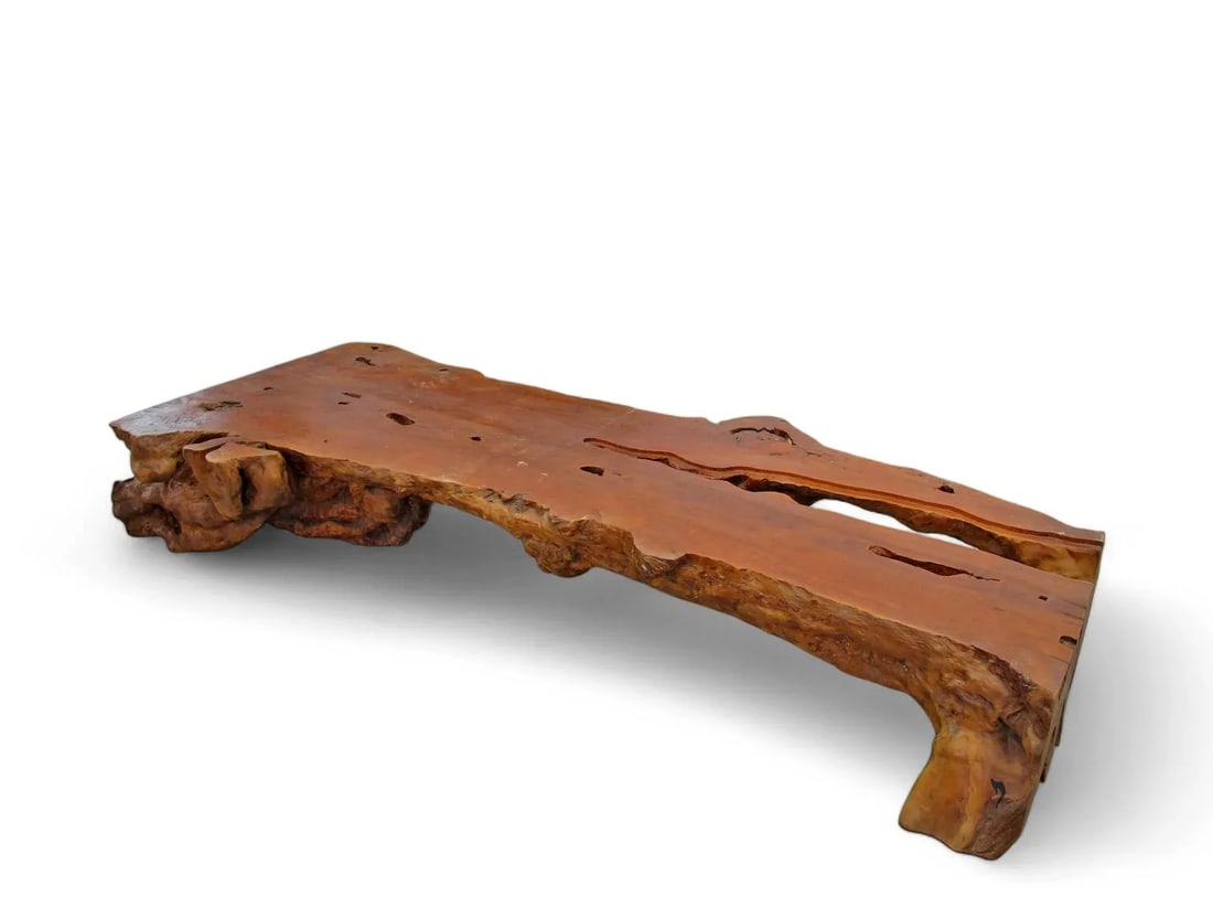 Organic Modern One Slab Lychee Burl Coffee Table - 6