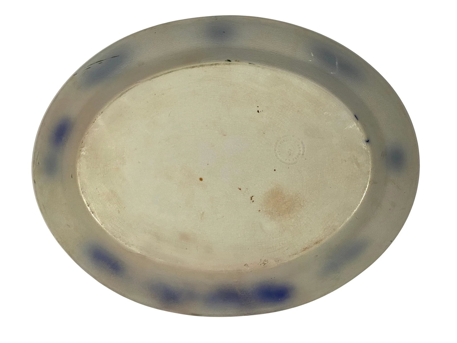 Platter - English China, Blue & White Gold Rim - Decorated With Blue Leaf Motif. "Elsinore" - 1880's - 2