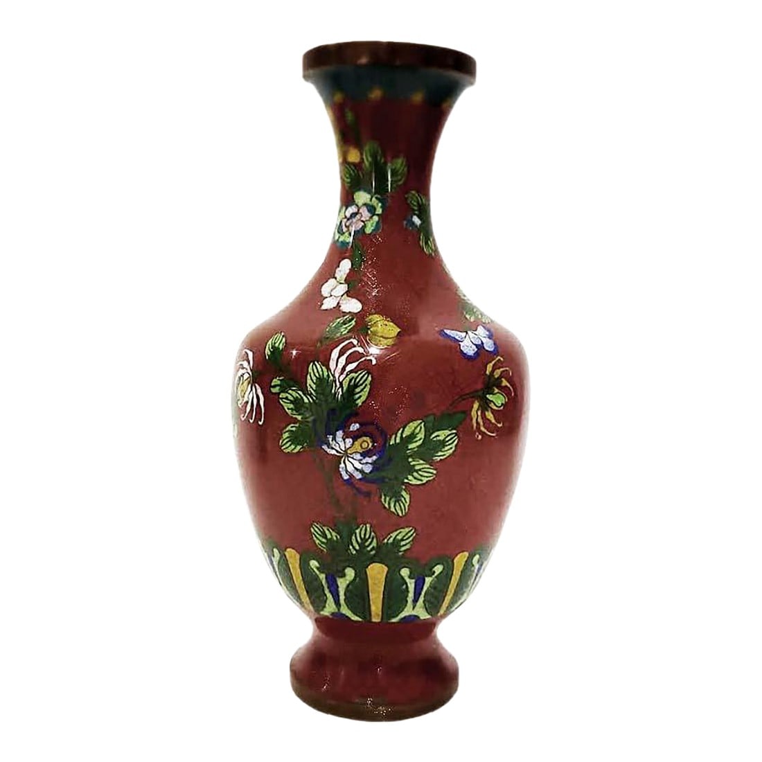 Vintage Cloisonne' Vase Rust Floral (1 of 4)