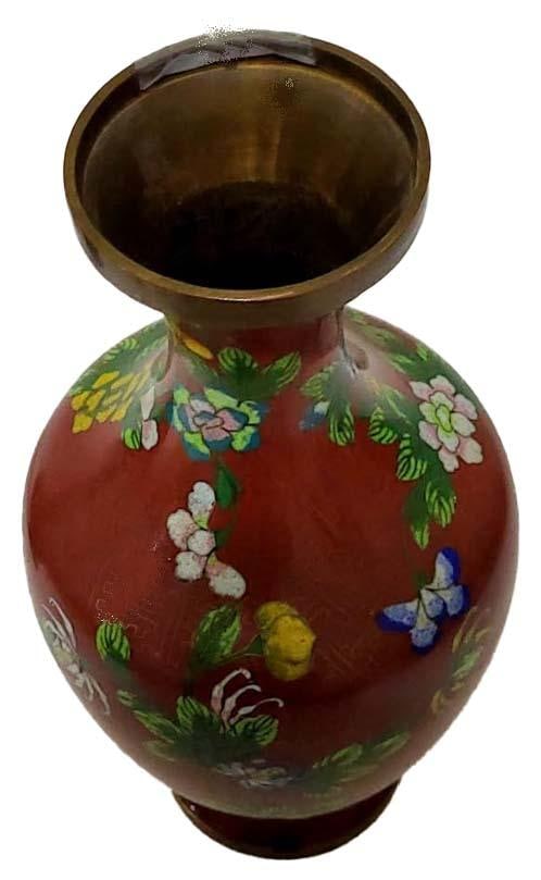 Vintage Cloisonne' Vase Rust Floral - 2