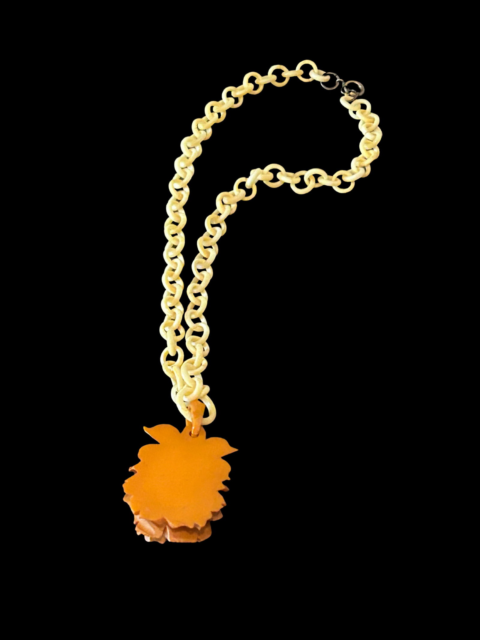 Vintage Bakelite Carved Butterscotch Rose Necklace –Celluloid Chain - 7