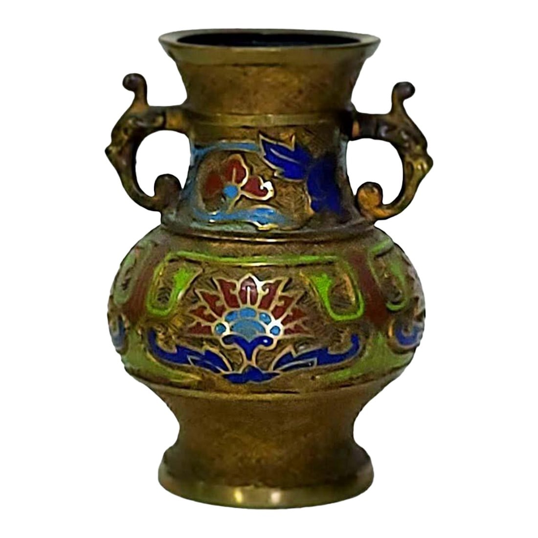 Vintage Japanese Brass Champleve Vase - Raised Field (1 of 4)