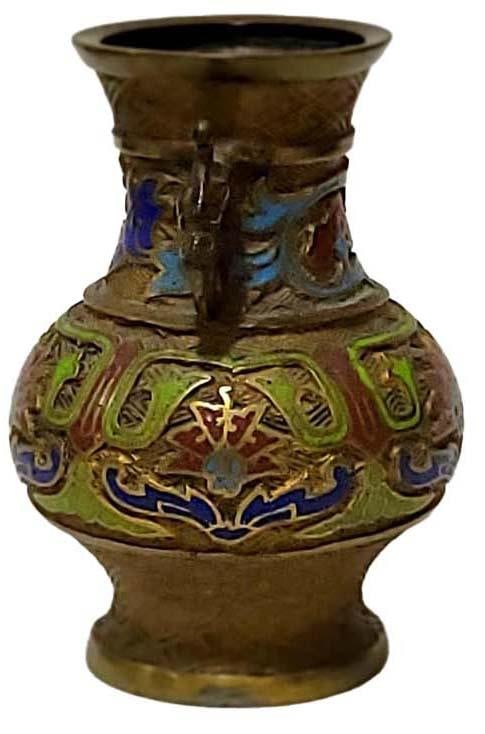 Vintage Japanese Brass Champleve Vase - Raised Field - 3