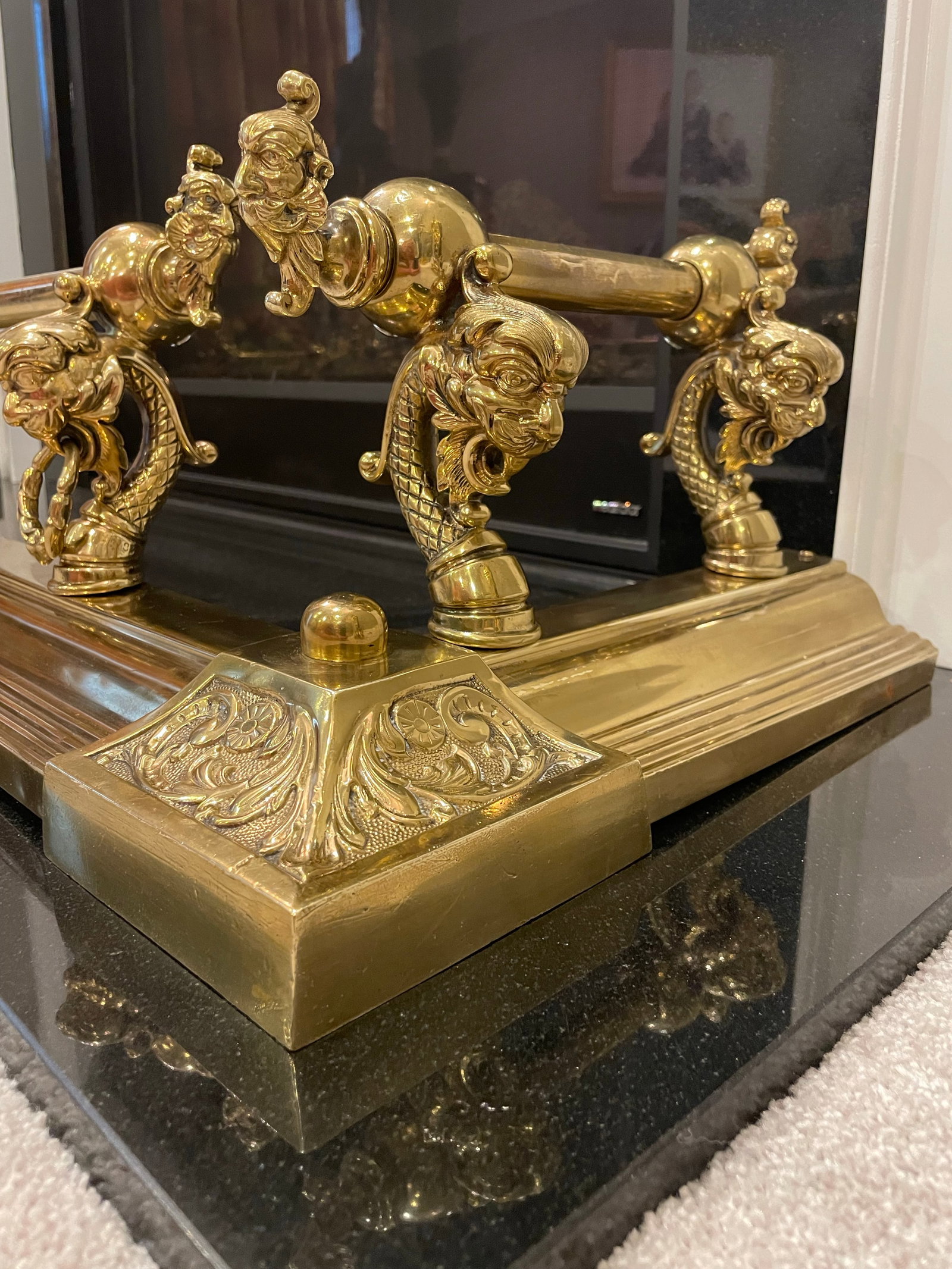 Antique Brass Fireplace Fender - 10