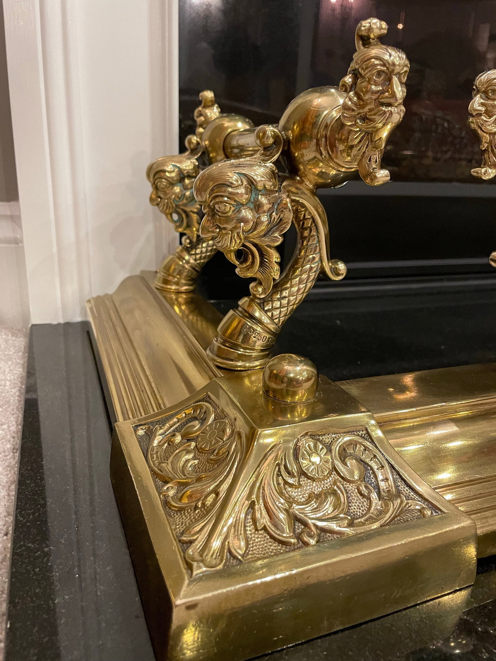 Antique Brass Fireplace Fender - 12