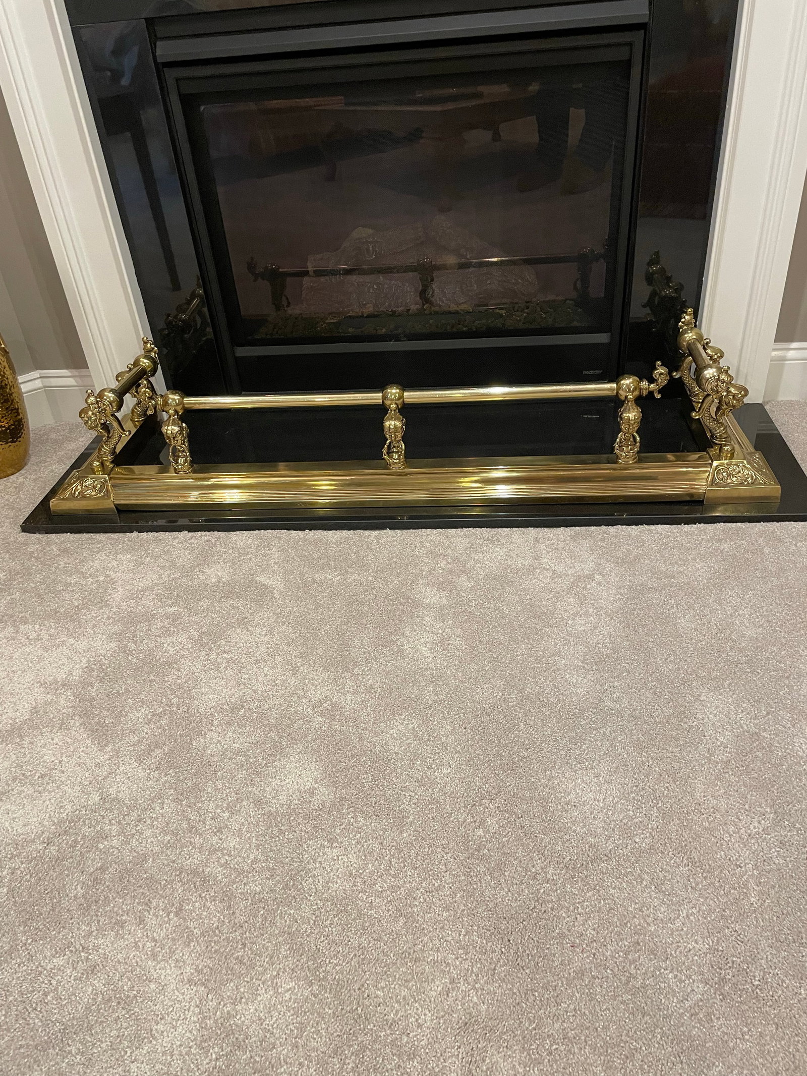 Antique Brass Fireplace Fender - 3