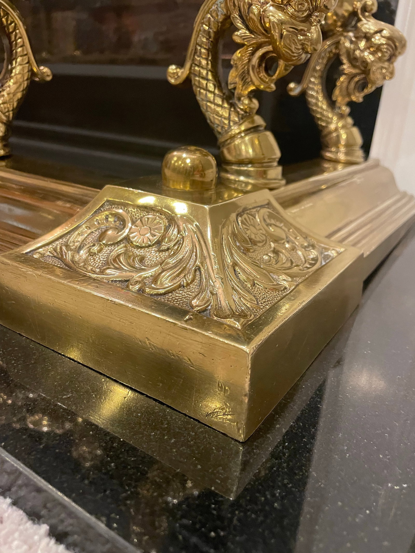 Antique Brass Fireplace Fender - 4