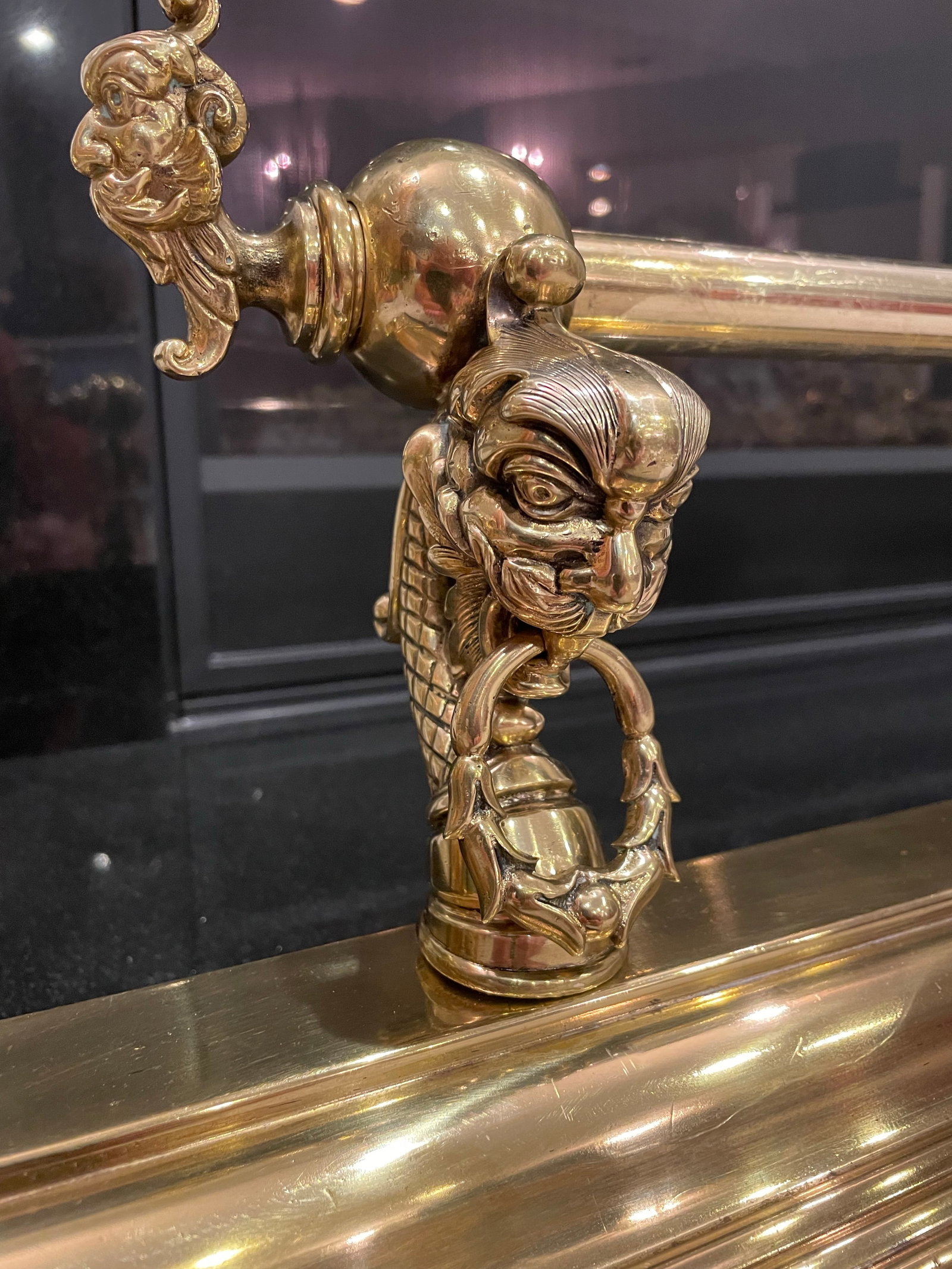 Antique Brass Fireplace Fender - 5