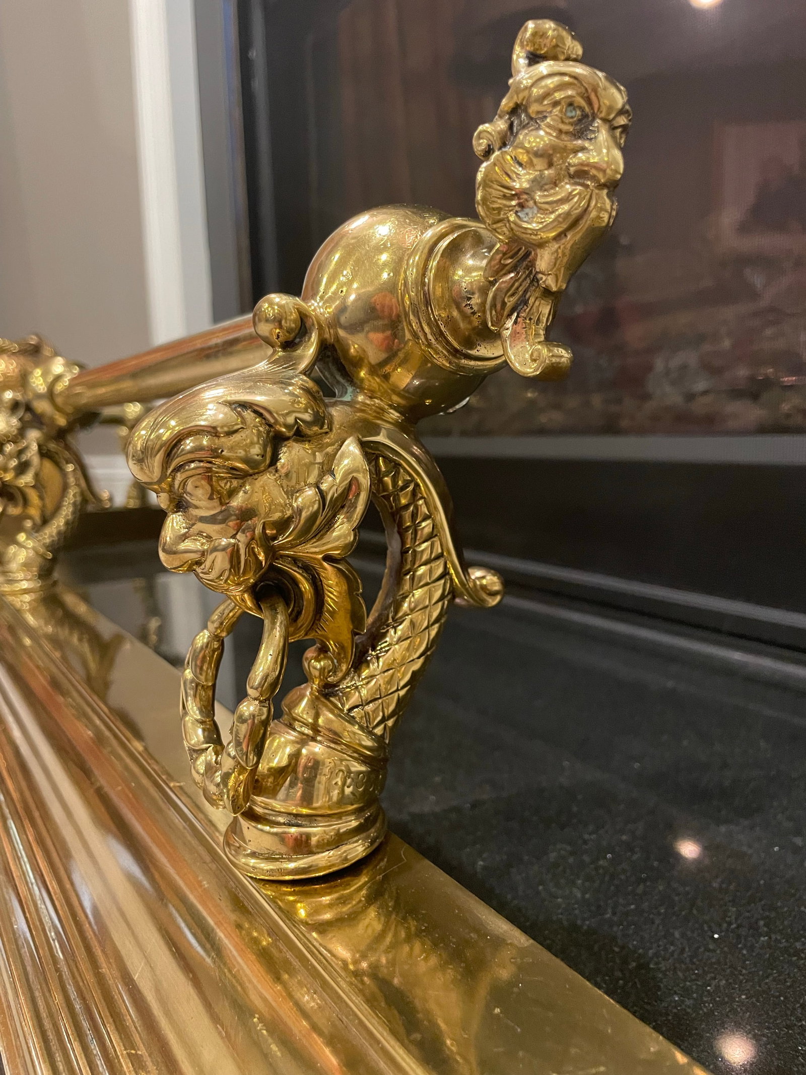 Antique Brass Fireplace Fender - 7