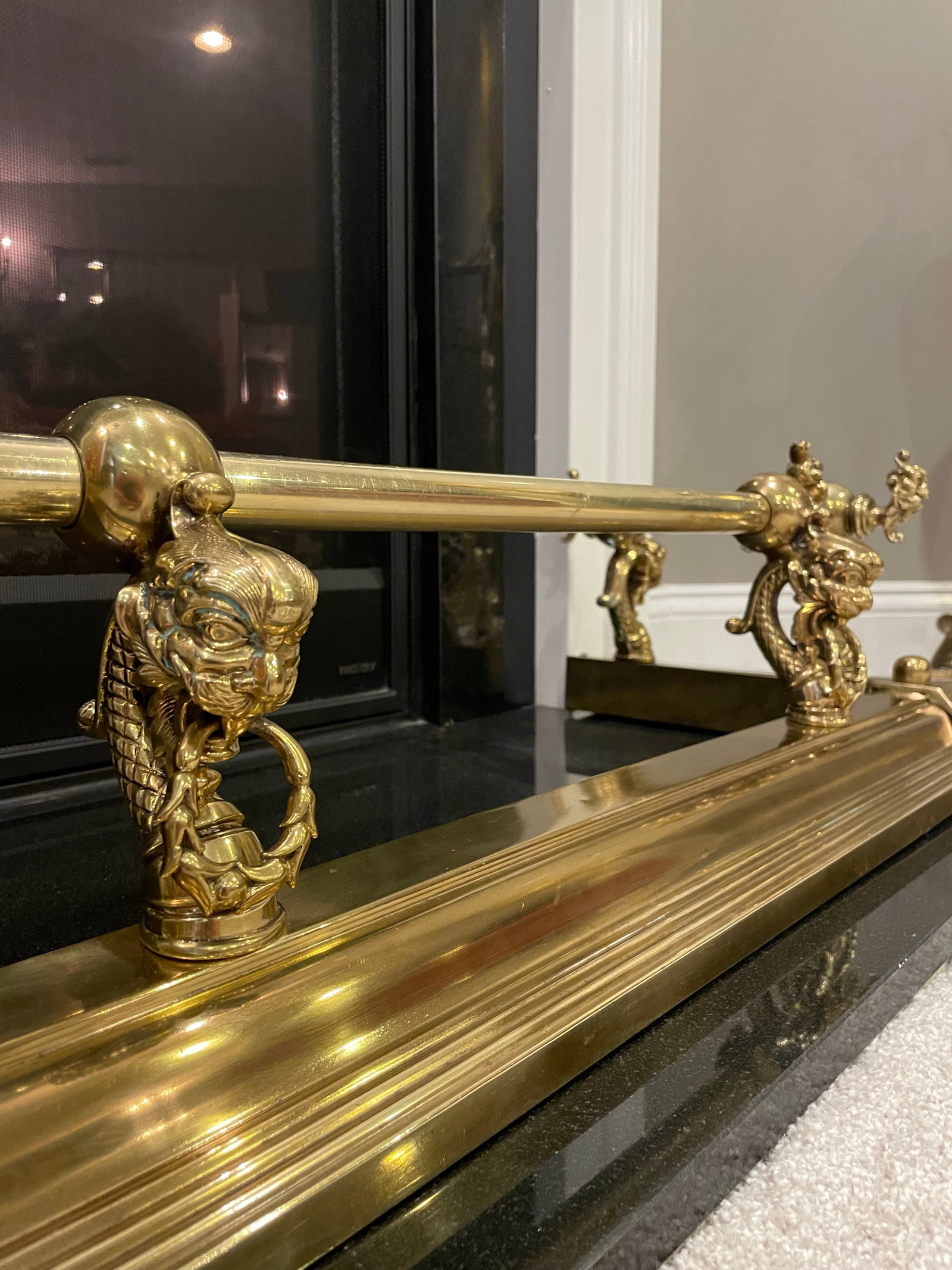 Antique Brass Fireplace Fender - 8