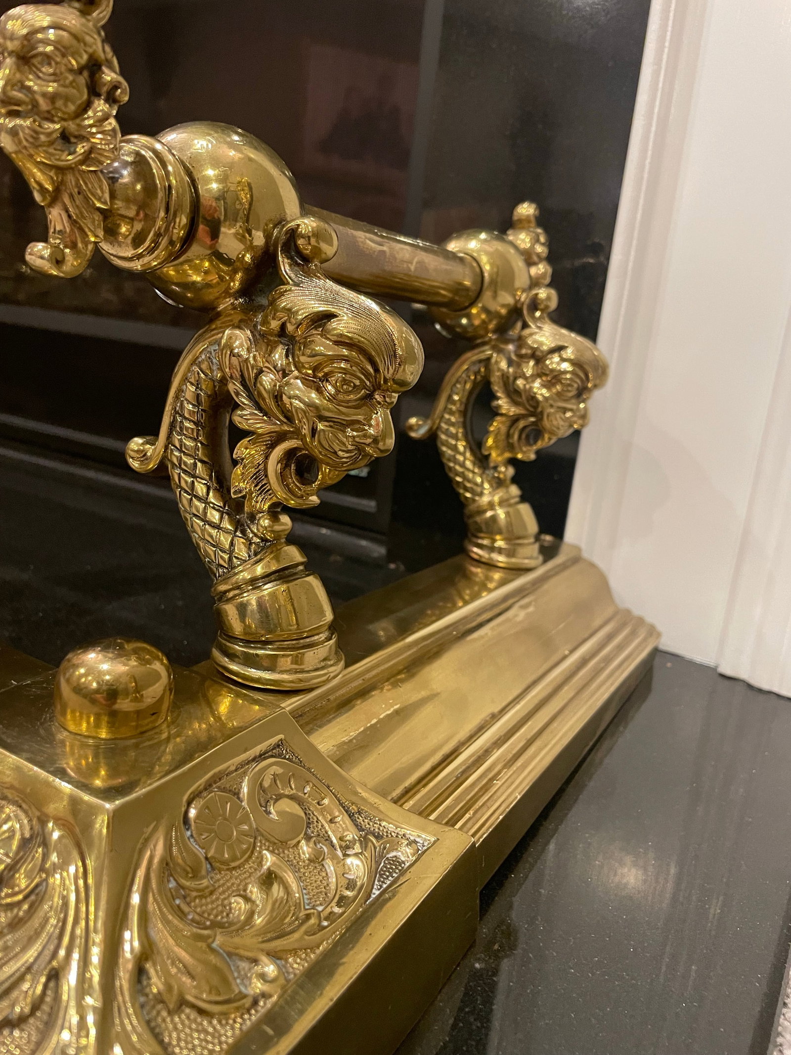 Antique Brass Fireplace Fender - 9