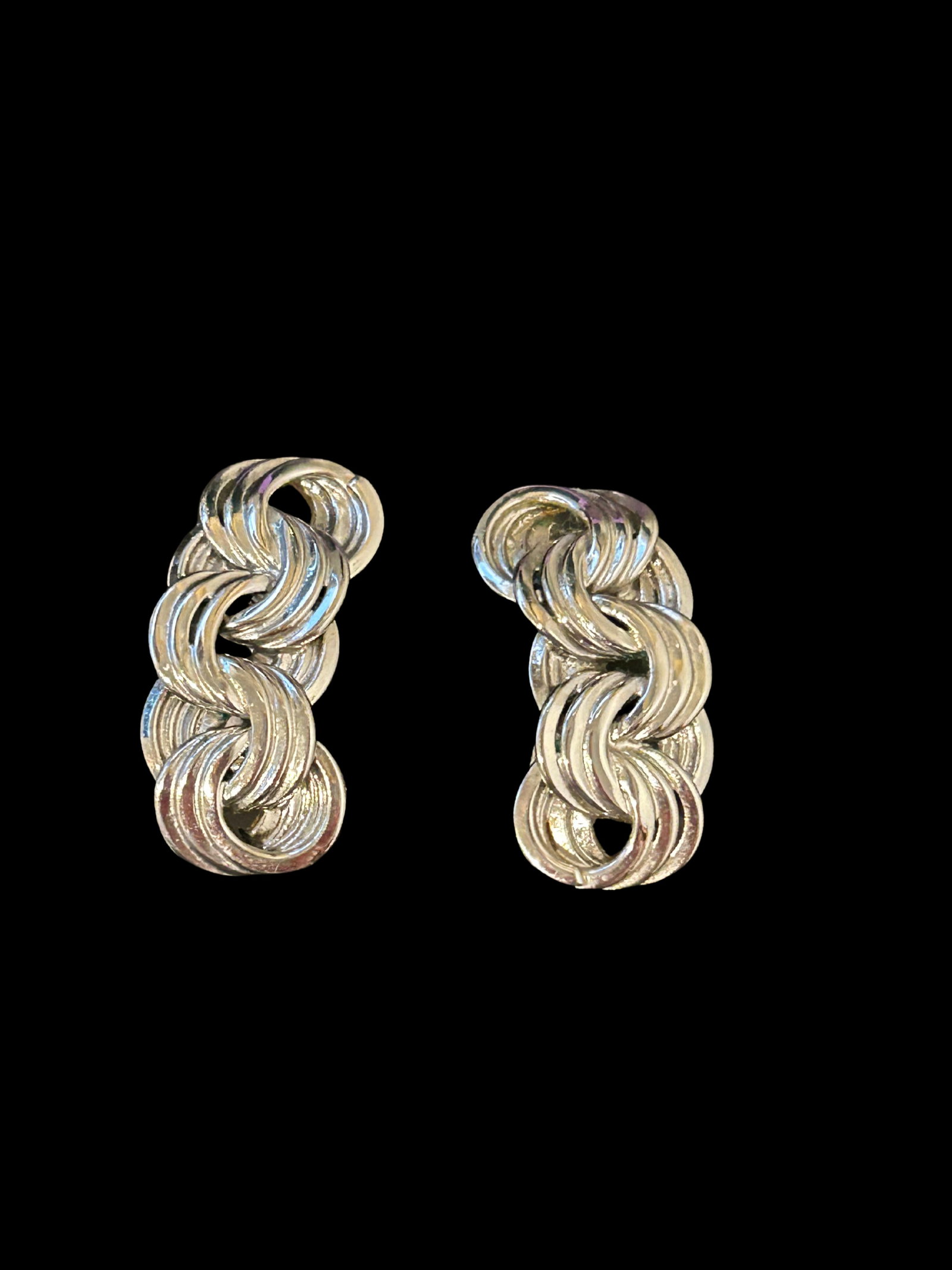 Vintage Monet Silver Tone Scroll Link Clip-on Earrings, A Pair - 2