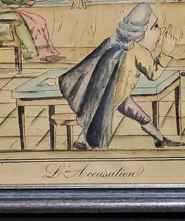 l'Accusation Hand Colored Courtroom Lithograph Engraving French Satirical Legal Scene - 2