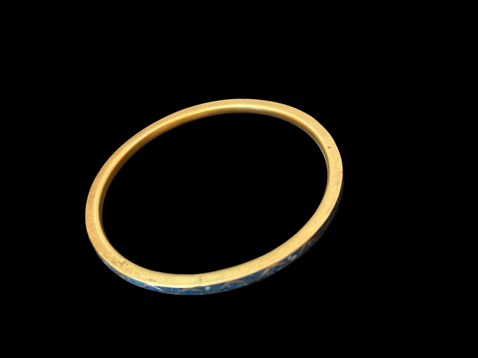 Vintage 1970s Blue Cloisonné & Lapis Brass Bangle Bracelet – Light & Dark Blue Enamel - 6