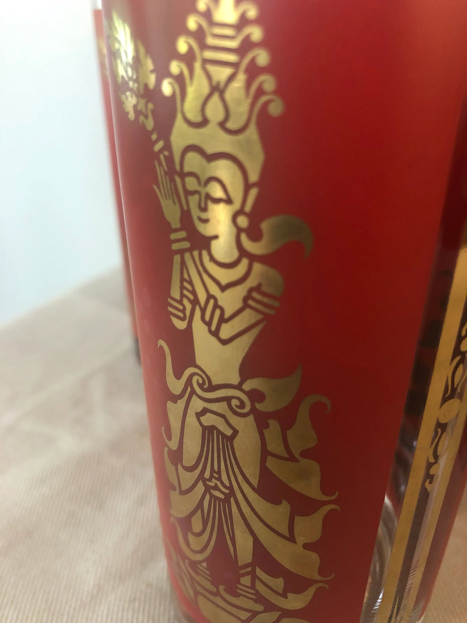 Mid-Century Federal Glass Red & Gold Thai Siam Dancer Motif Highballs - Set of 8 - 7