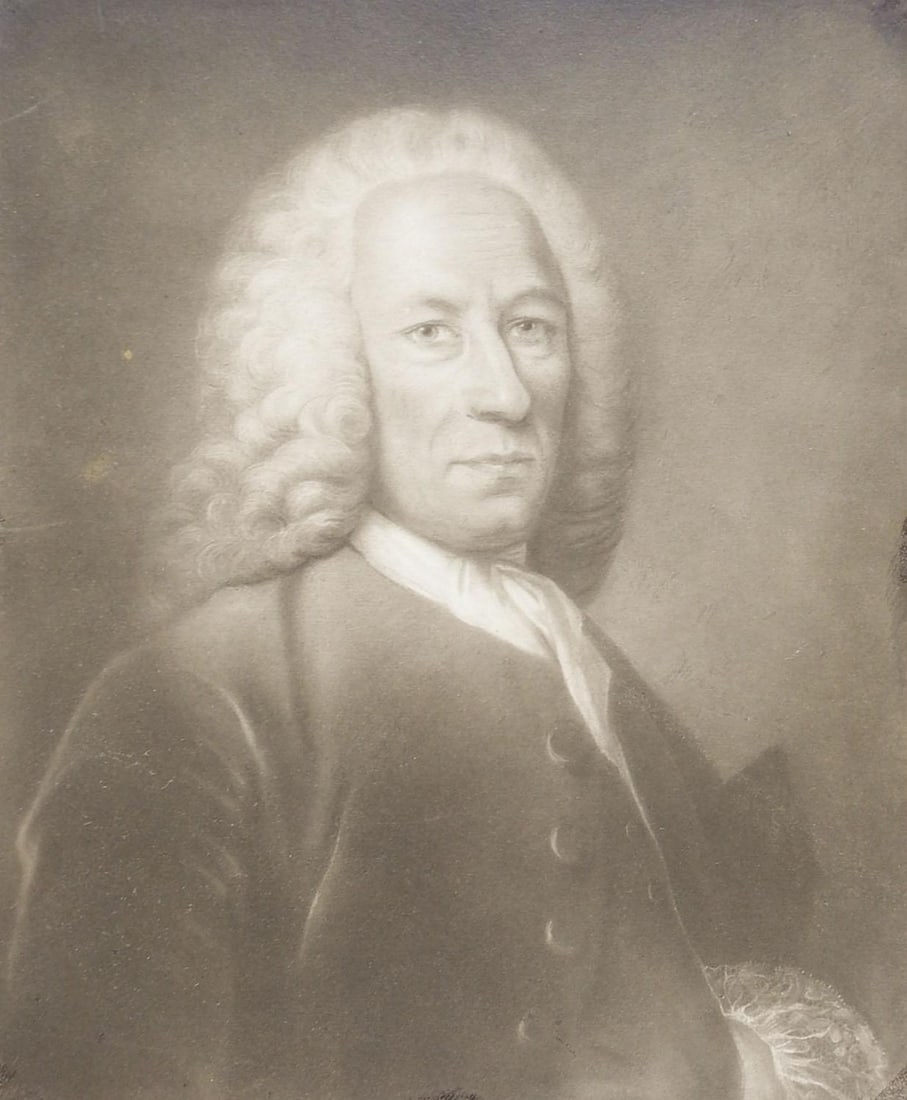 Late 19th Century Swiss Silver Gelatin Photograph of Portrait Painting: Late 19th century silver gelatin photograph of painting of Pierre His. Photographer stamp August Hoflinger, Basel Switzerland, pencil notations on verso. Mounted on textured carboard backing, image