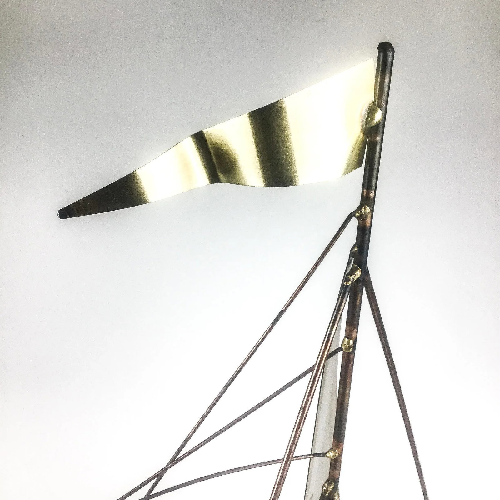 Vintage Brass Wood & Copper Artisan Sailboat Sculpture - 10