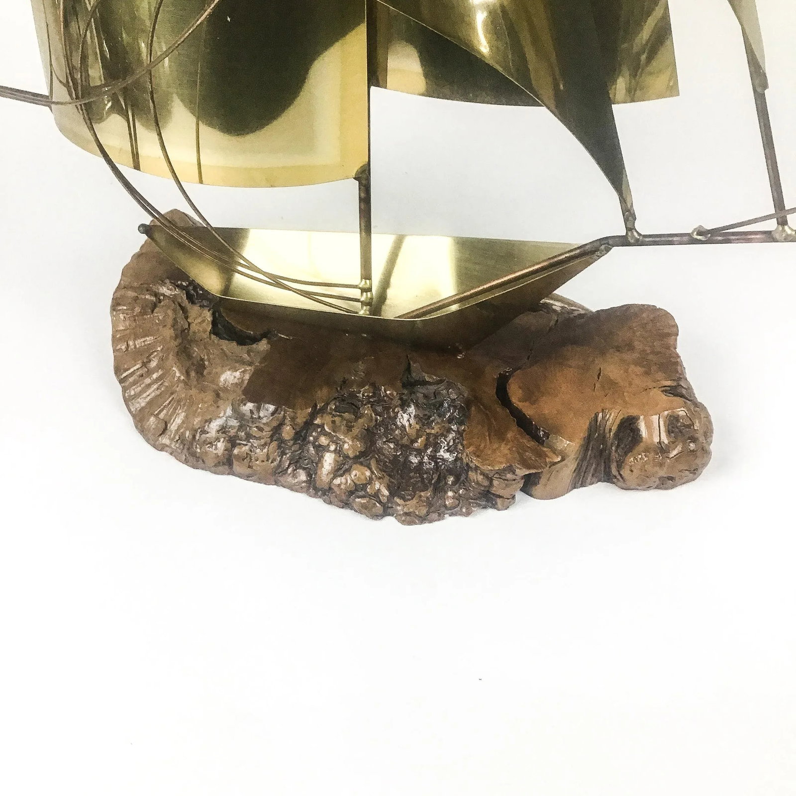 Vintage Brass Wood & Copper Artisan Sailboat Sculpture - 11