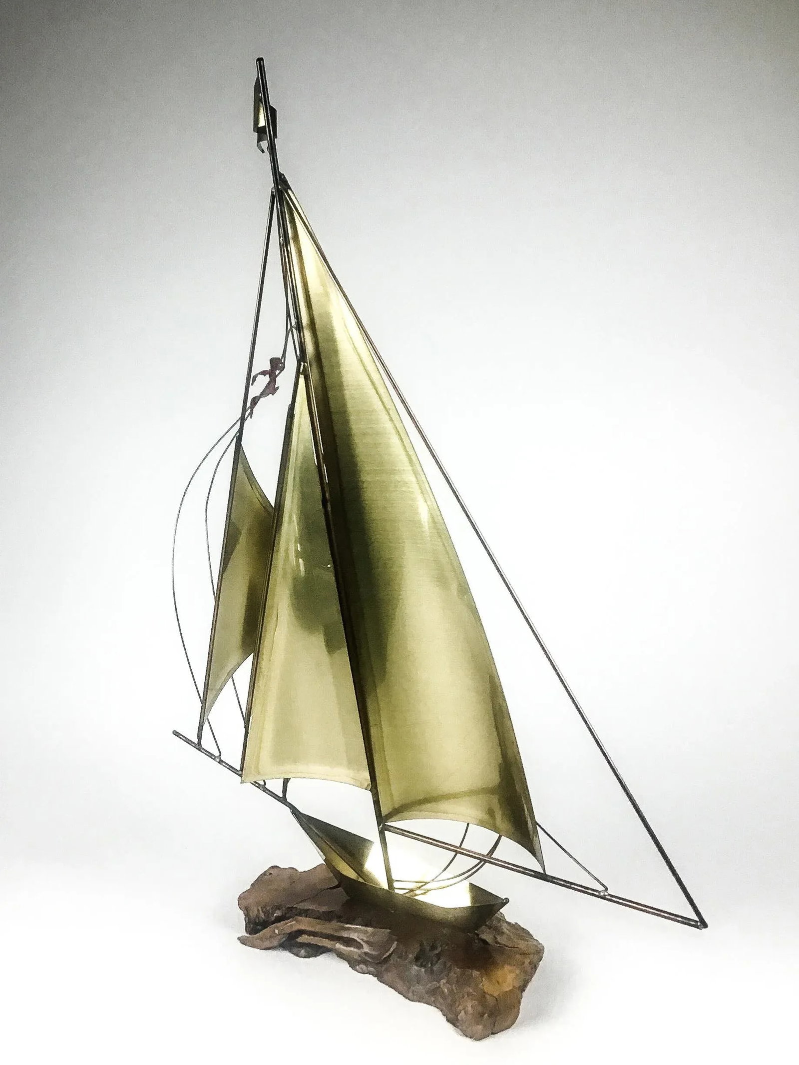 Vintage Brass Wood & Copper Artisan Sailboat Sculpture - 5