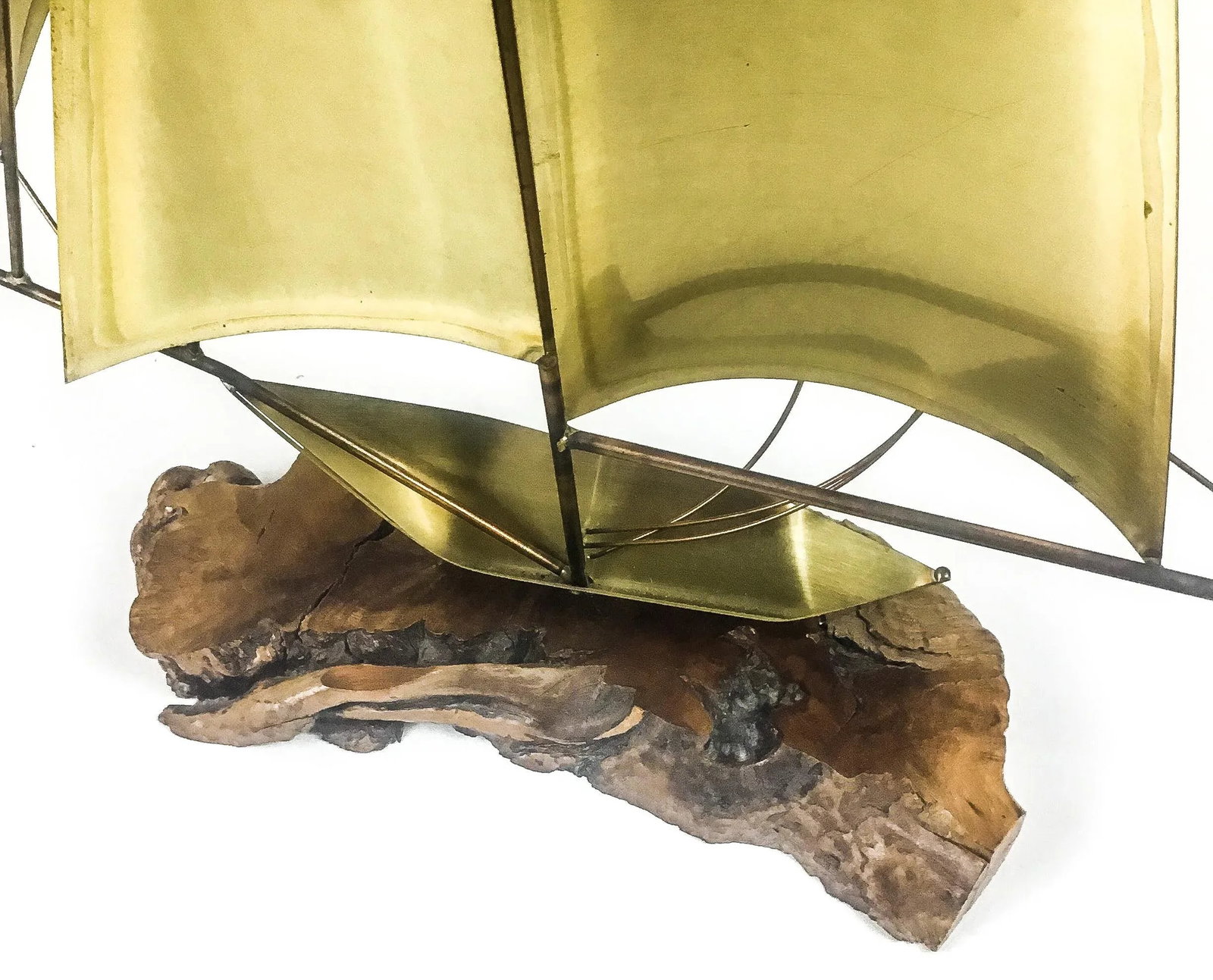 Vintage Brass Wood & Copper Artisan Sailboat Sculpture - 7