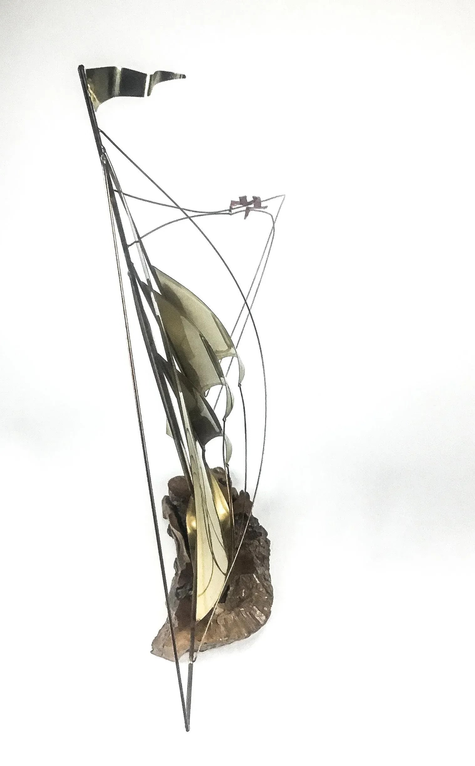 Vintage Brass Wood & Copper Artisan Sailboat Sculpture - 8